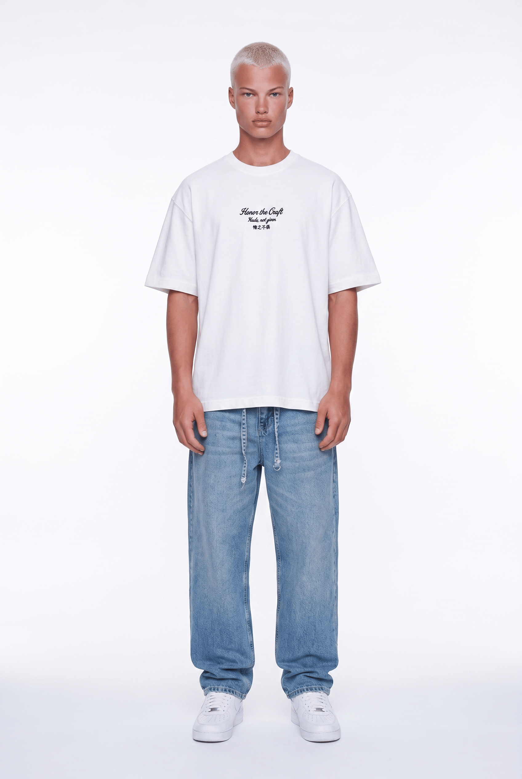 Erkek Craft Nakış Detaylı Oversize T-Shirt Ekru