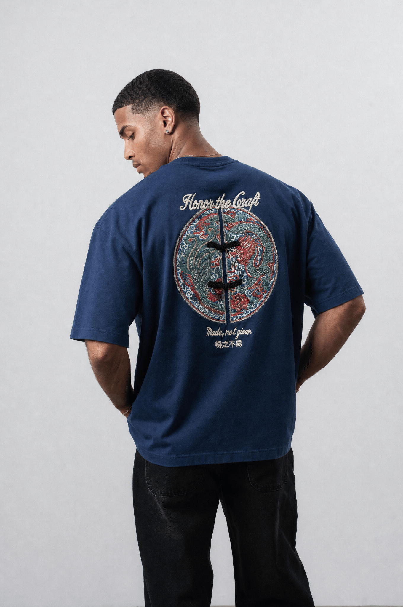 Erkek Craft Nakış Detaylı Oversize T-Shirt Lacivert