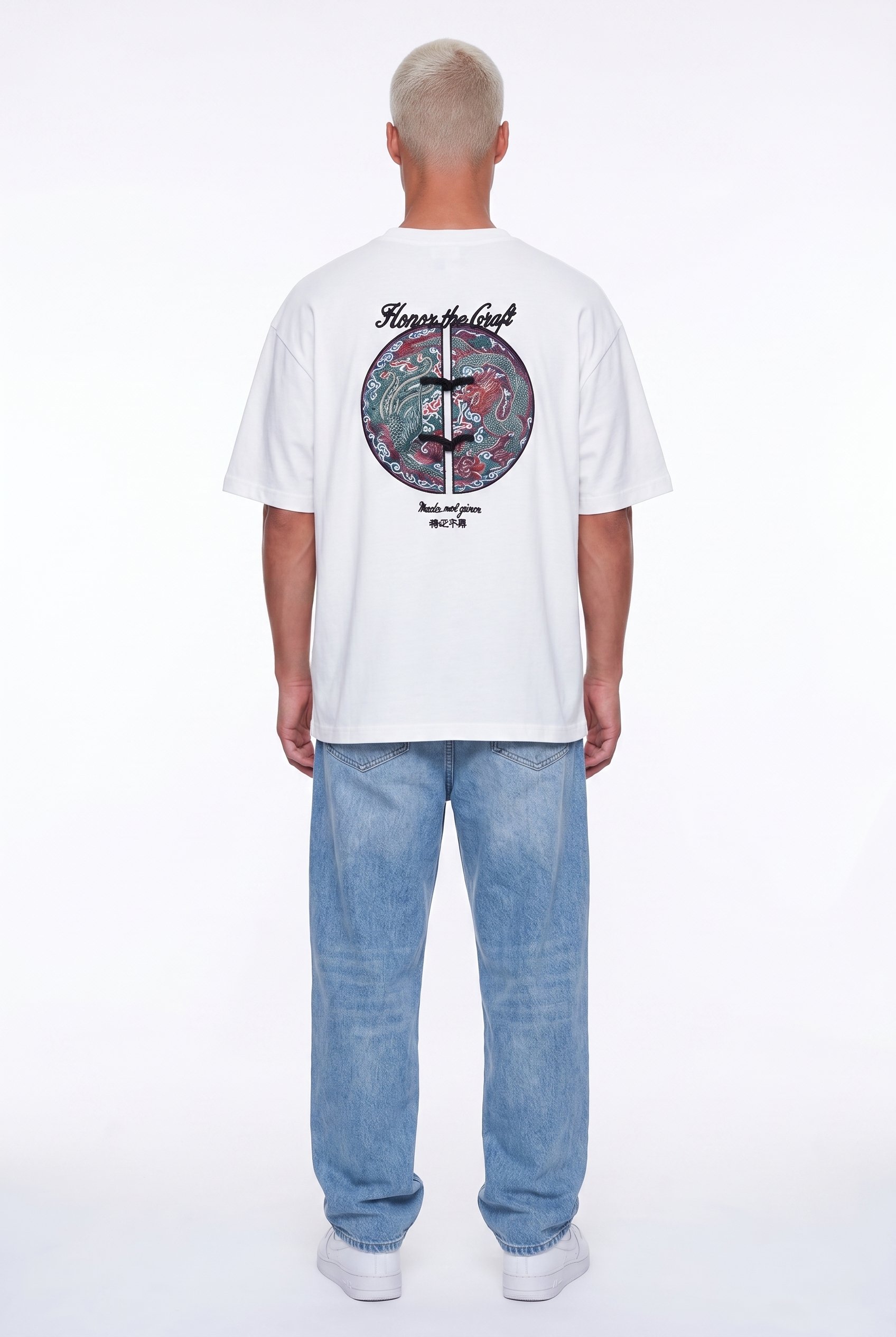 Erkek Craft Nakış Detaylı Oversize T-Shirt Ekru