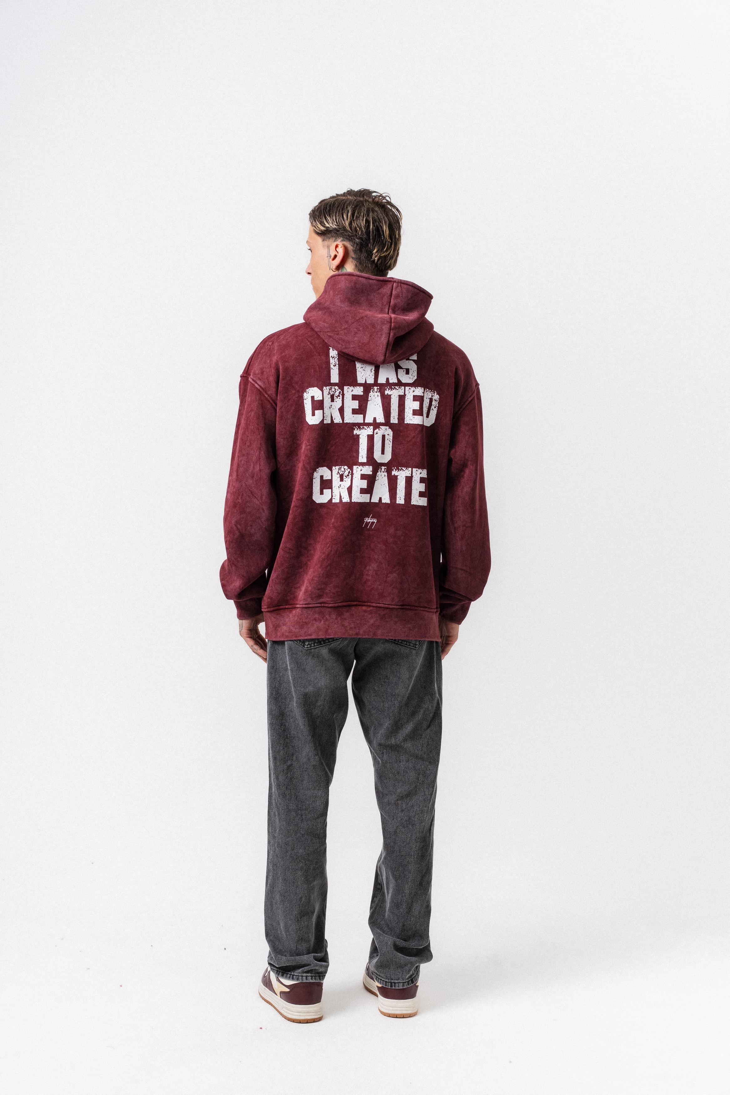 Erkek Create Baskılı Kapüşonlu Oversize Hoodie Bordo