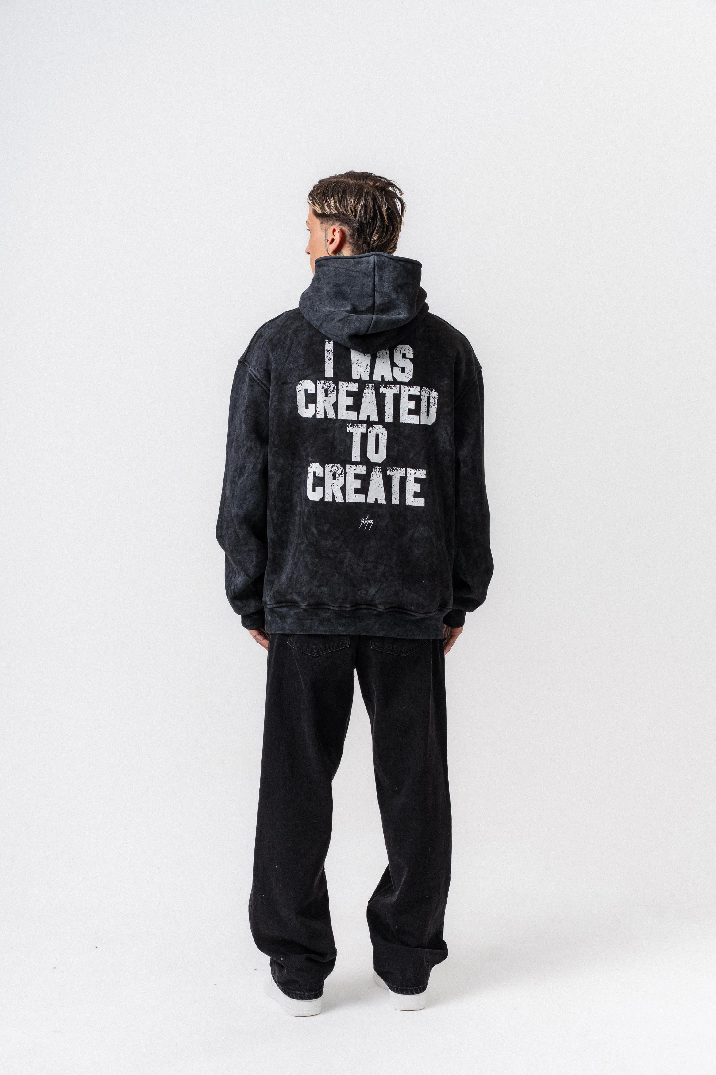 Erkek Create Baskılı Kapüşonlu Oversize Hoodie Siyah