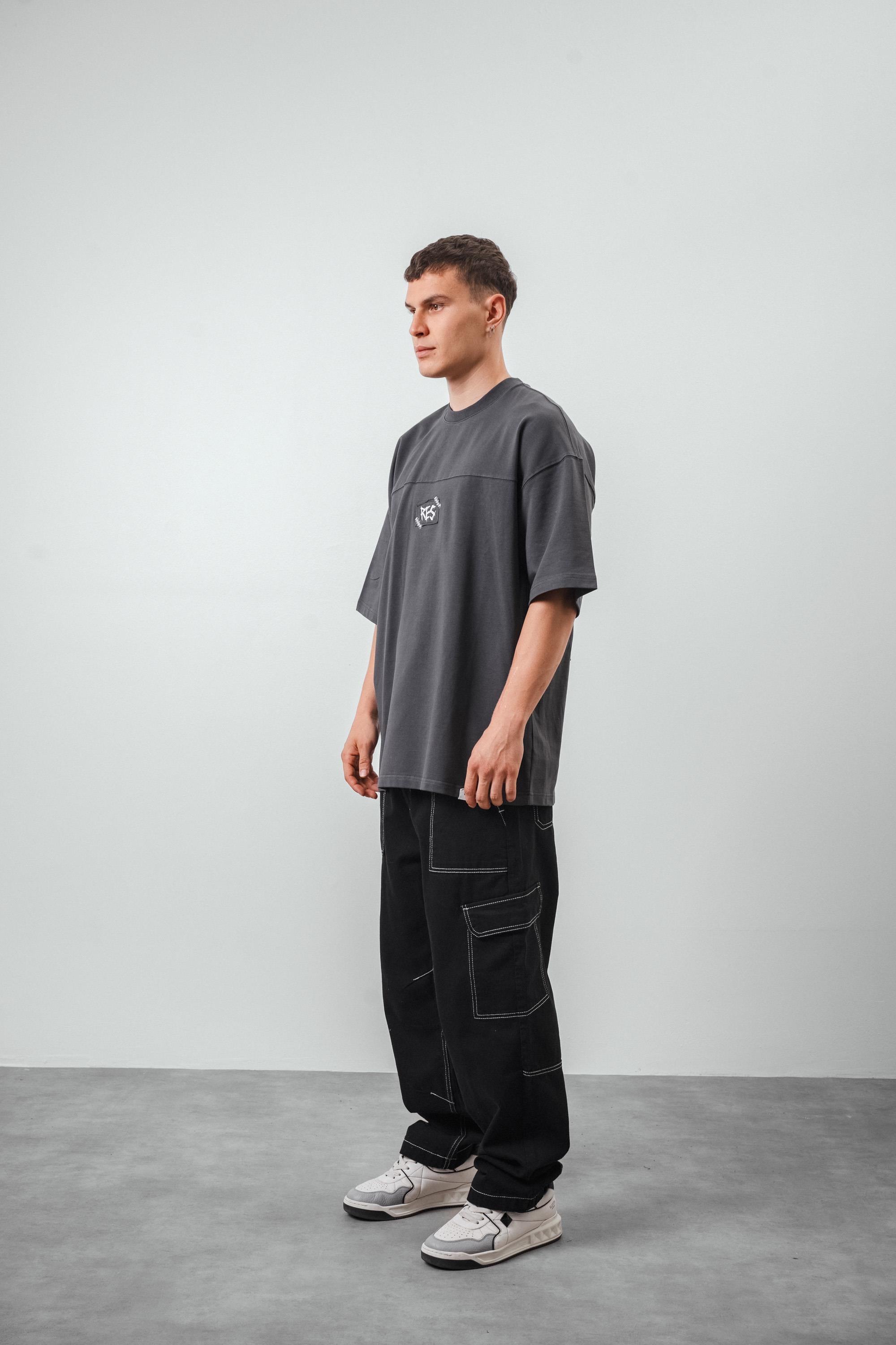 Erkek Creative Dep. Yazılı Oversize T-Shirt Siyah