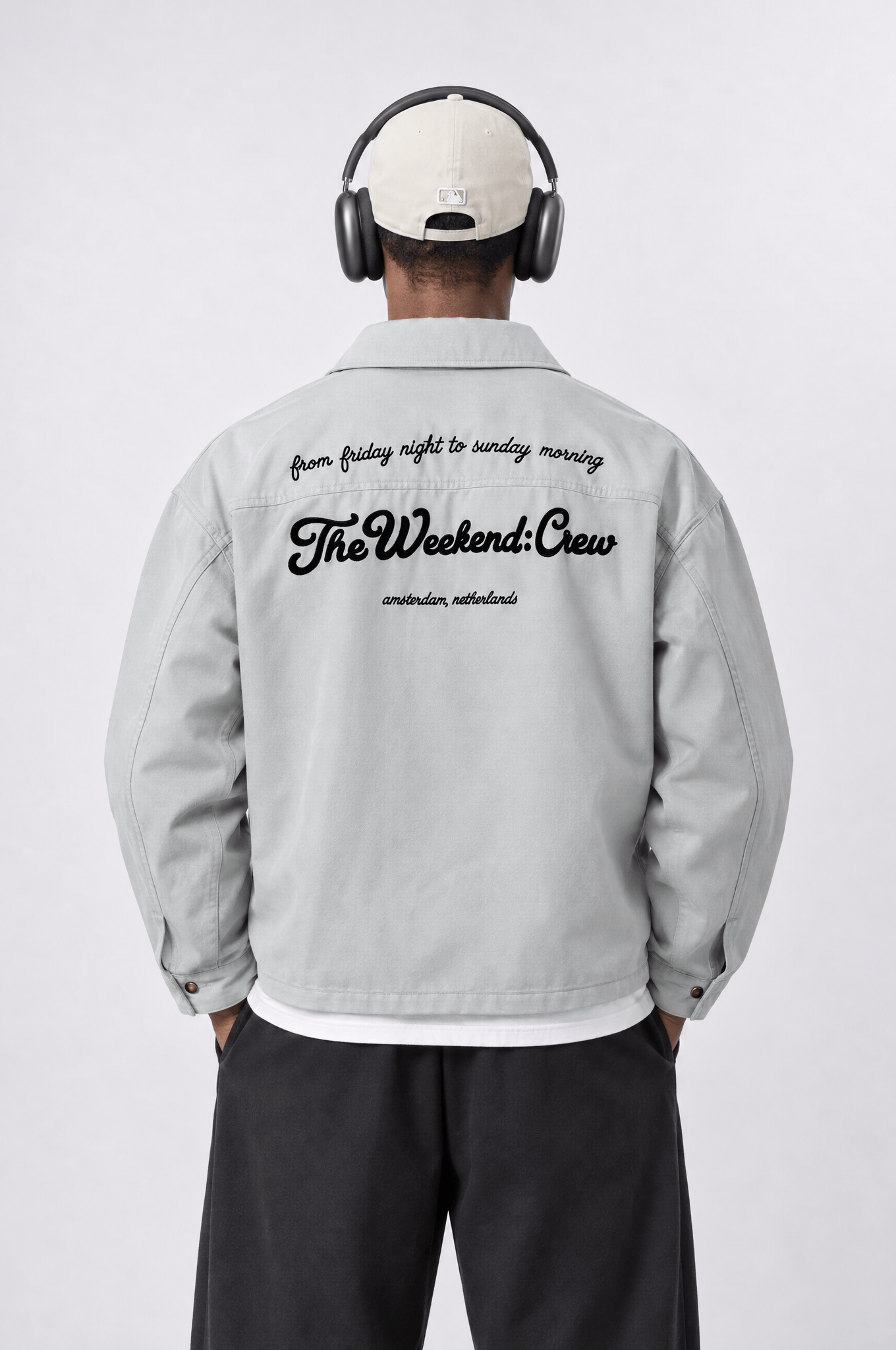 Erkek Crew Nakış Detaylı Oversize Ceket Gri