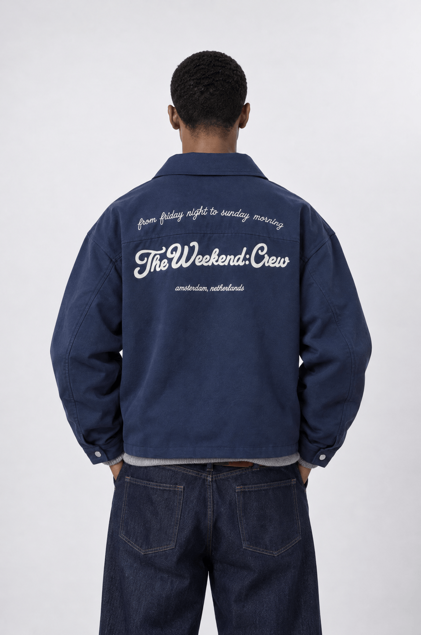 Erkek Crew Nakış Detaylı Oversize Ceket Lacivert