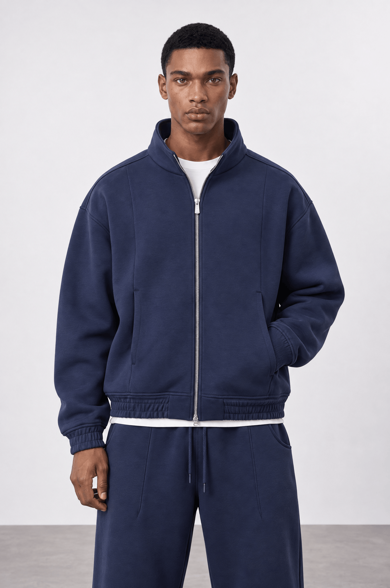 Erkek Crop Fit Panda Oversize Zip Lacivert