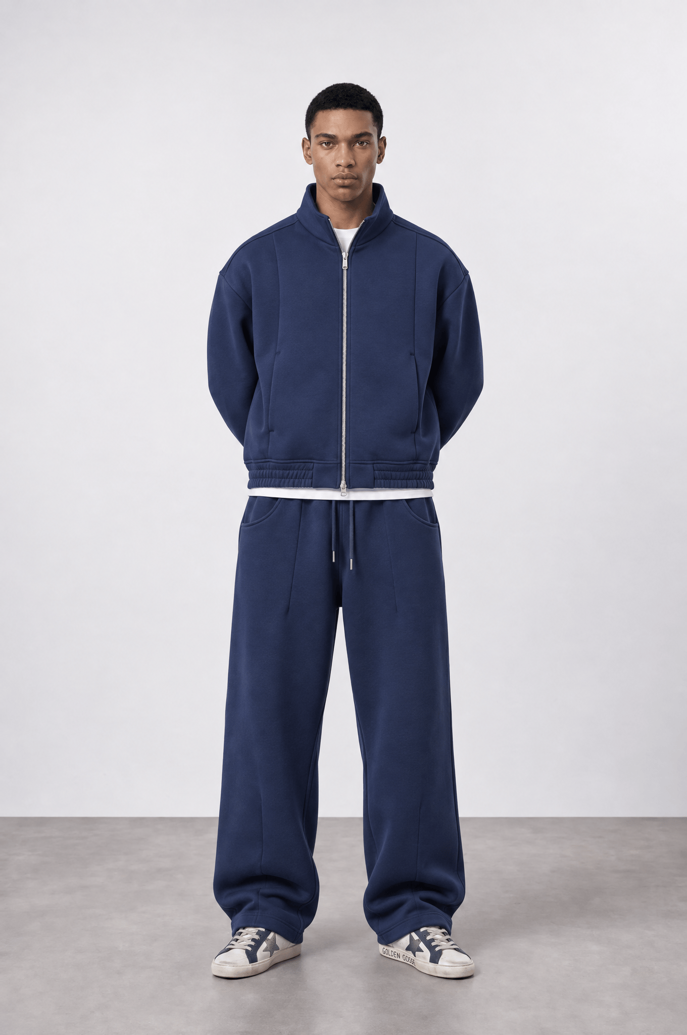 Erkek Crop Fit Panda Oversize Zip Lacivert