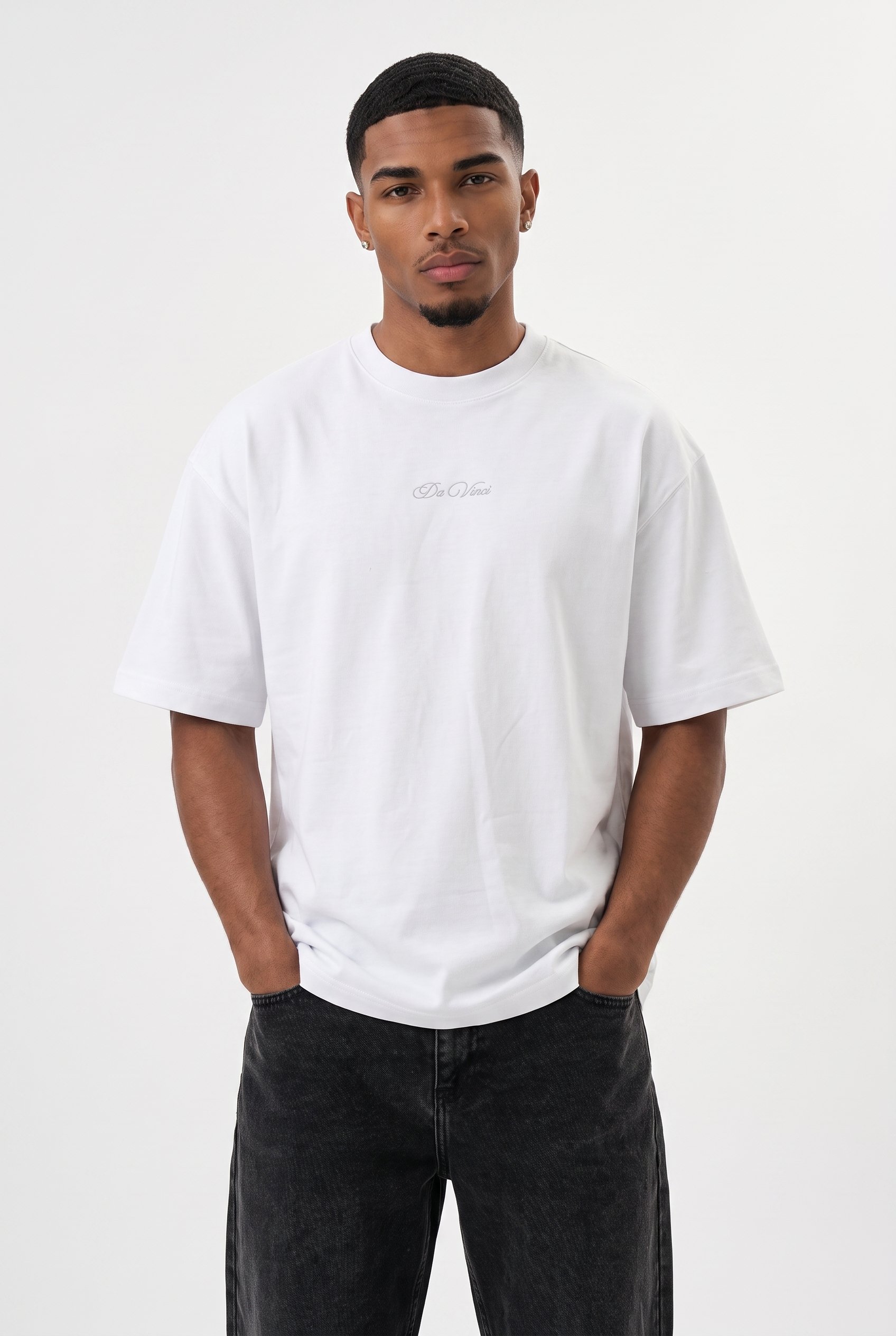 Erkek Da Vinci The Last Supper Baskılı Oversize T-Shirt Beyaz