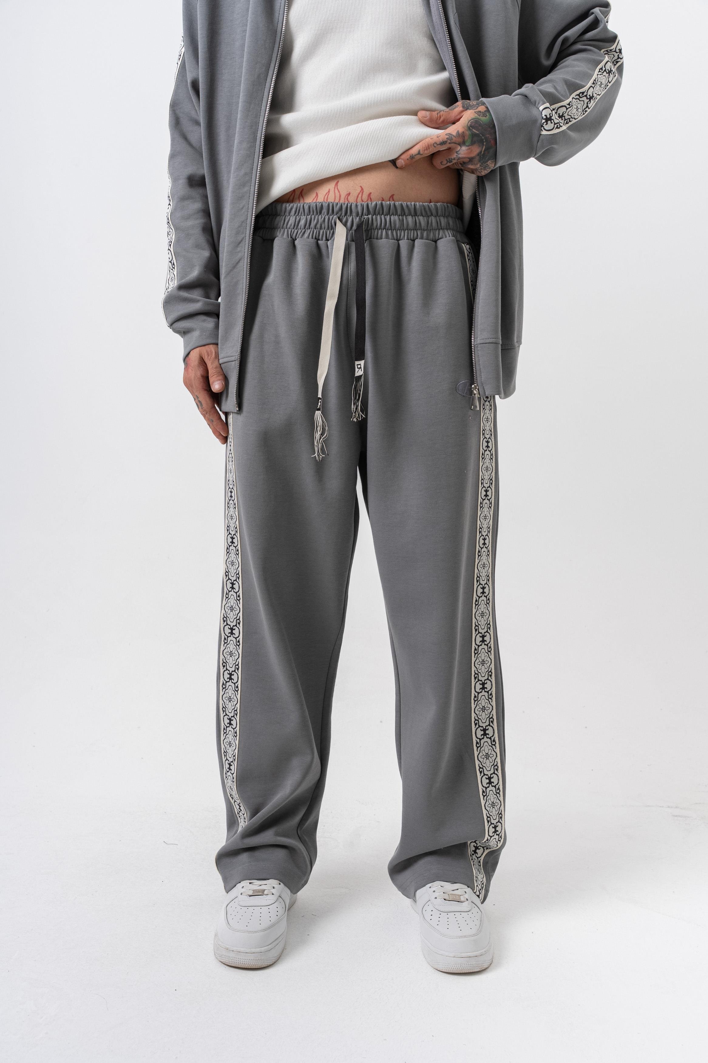 Erkek Damask Şerit Detaylı Kışlık Doubleface Baggy Eşofman Altı Füme