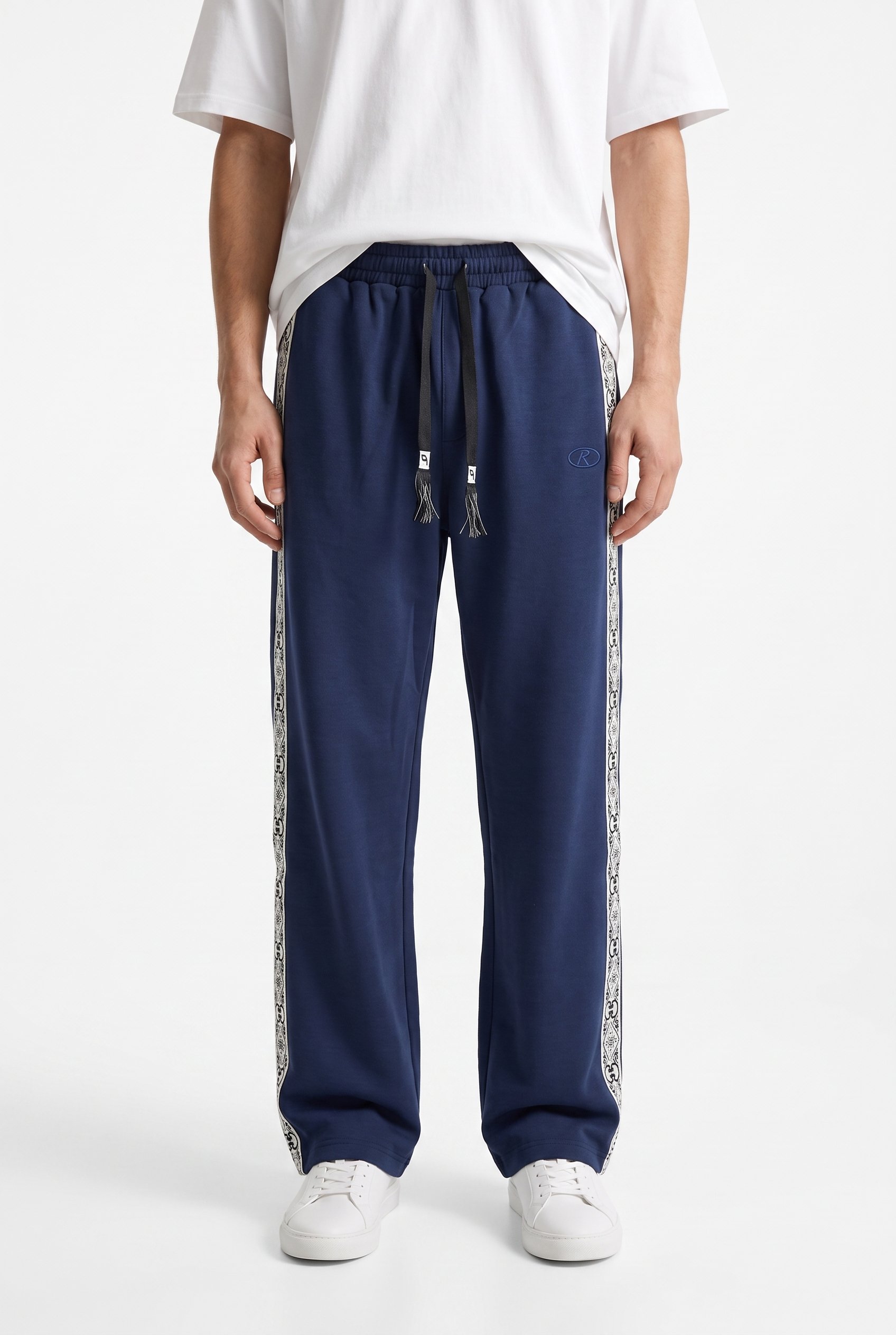 Erkek Damask Şerit Detaylı Kışlık Doubleface Baggy Eşofman Altı Lacivert