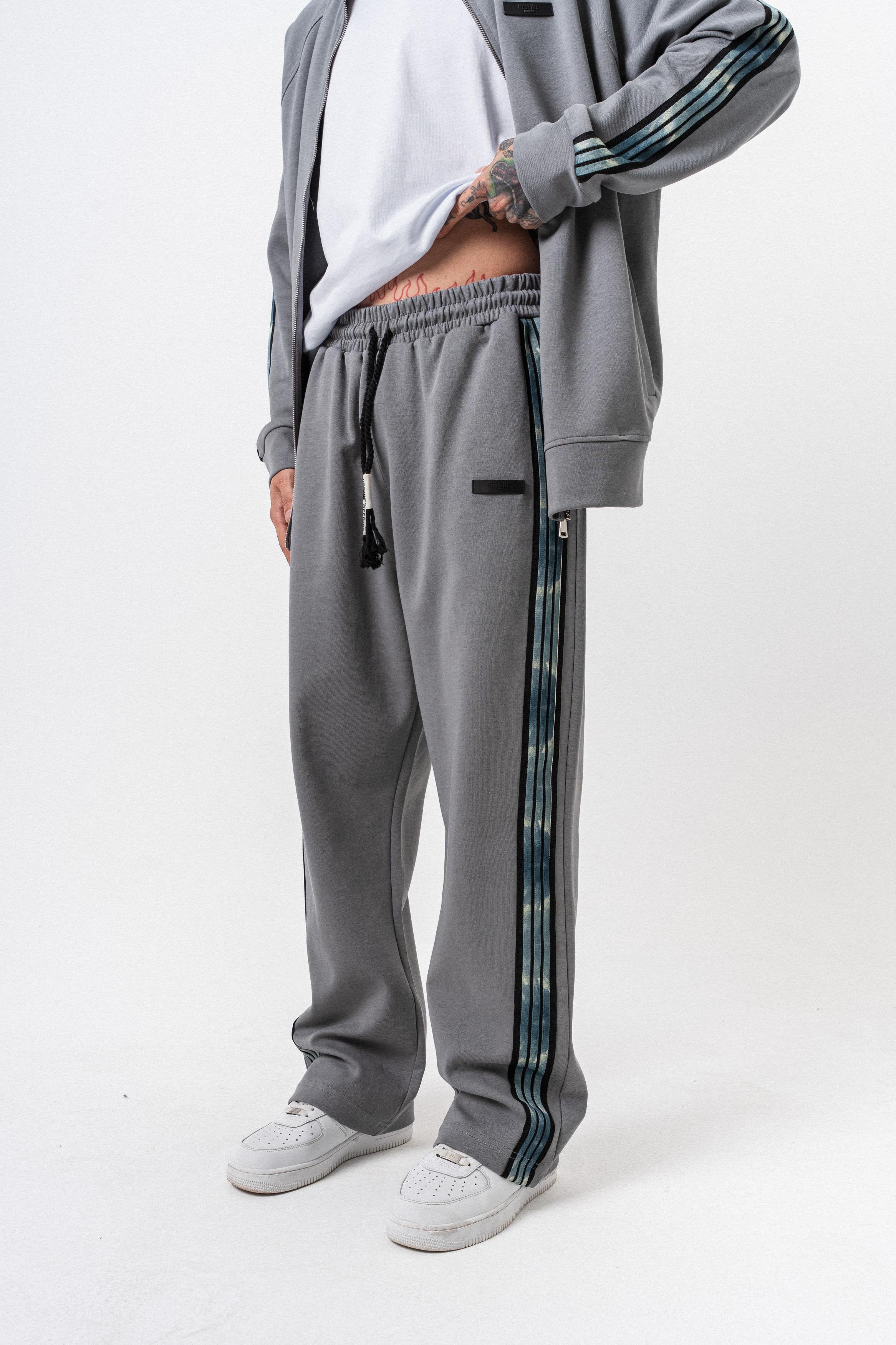 Erkek Dark Striped Şerit Detaylı Kışlık Doubleface Baggy Eşofman Altı Füme