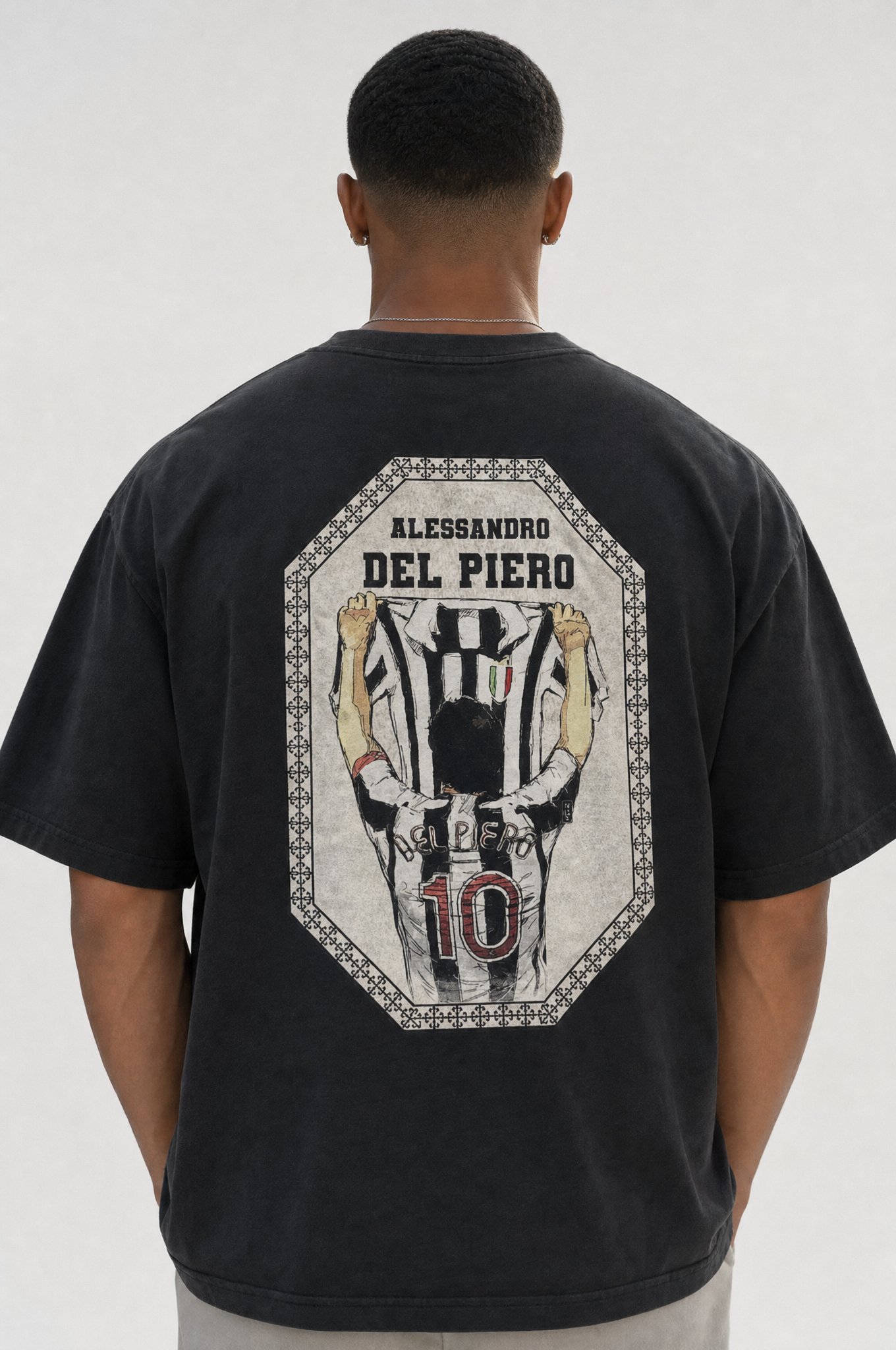 Erkek Del Piero Baskılı Oversize T-Shirt Siyah