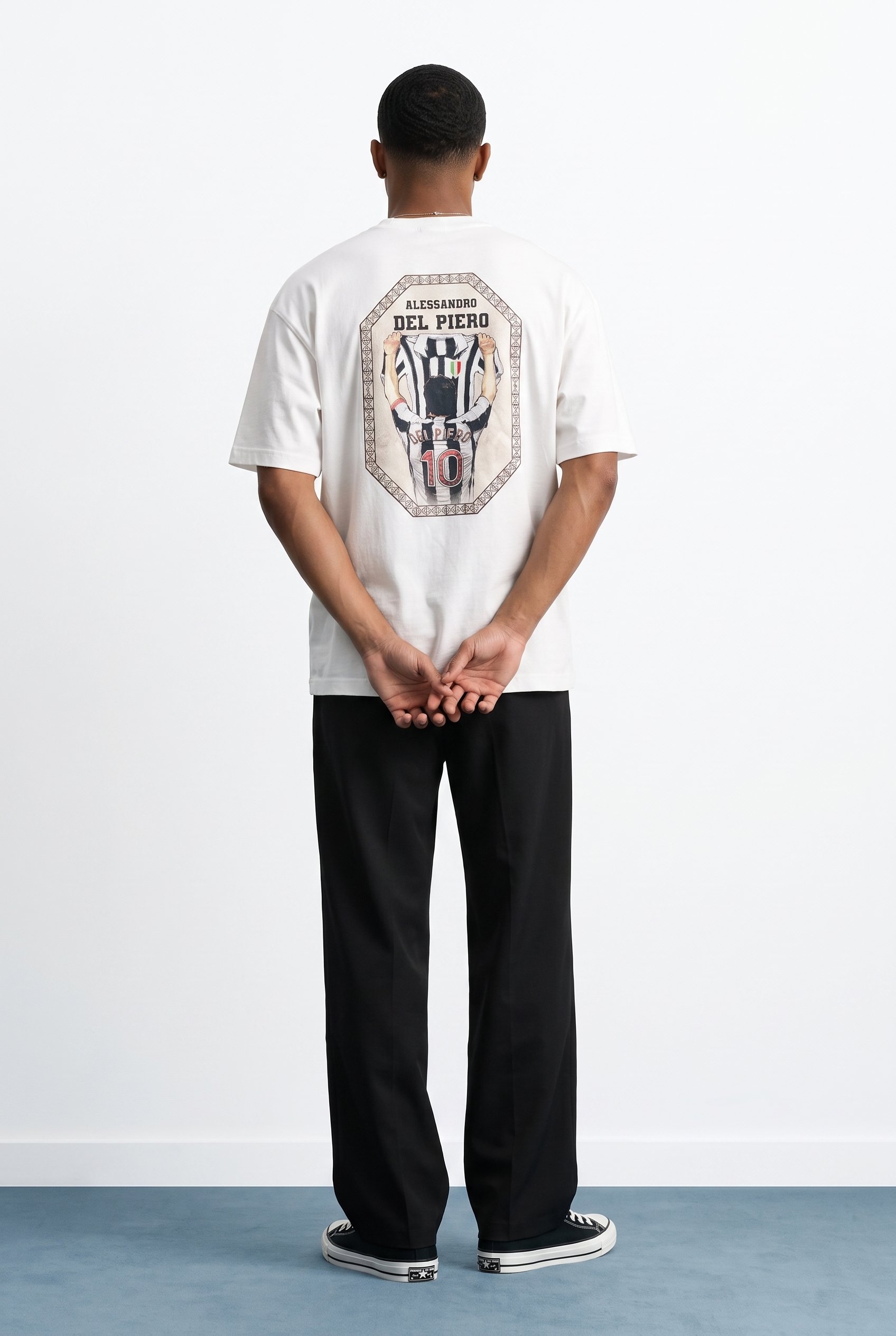 Erkek Del Piero Baskılı Oversize T-Shirt Ekru