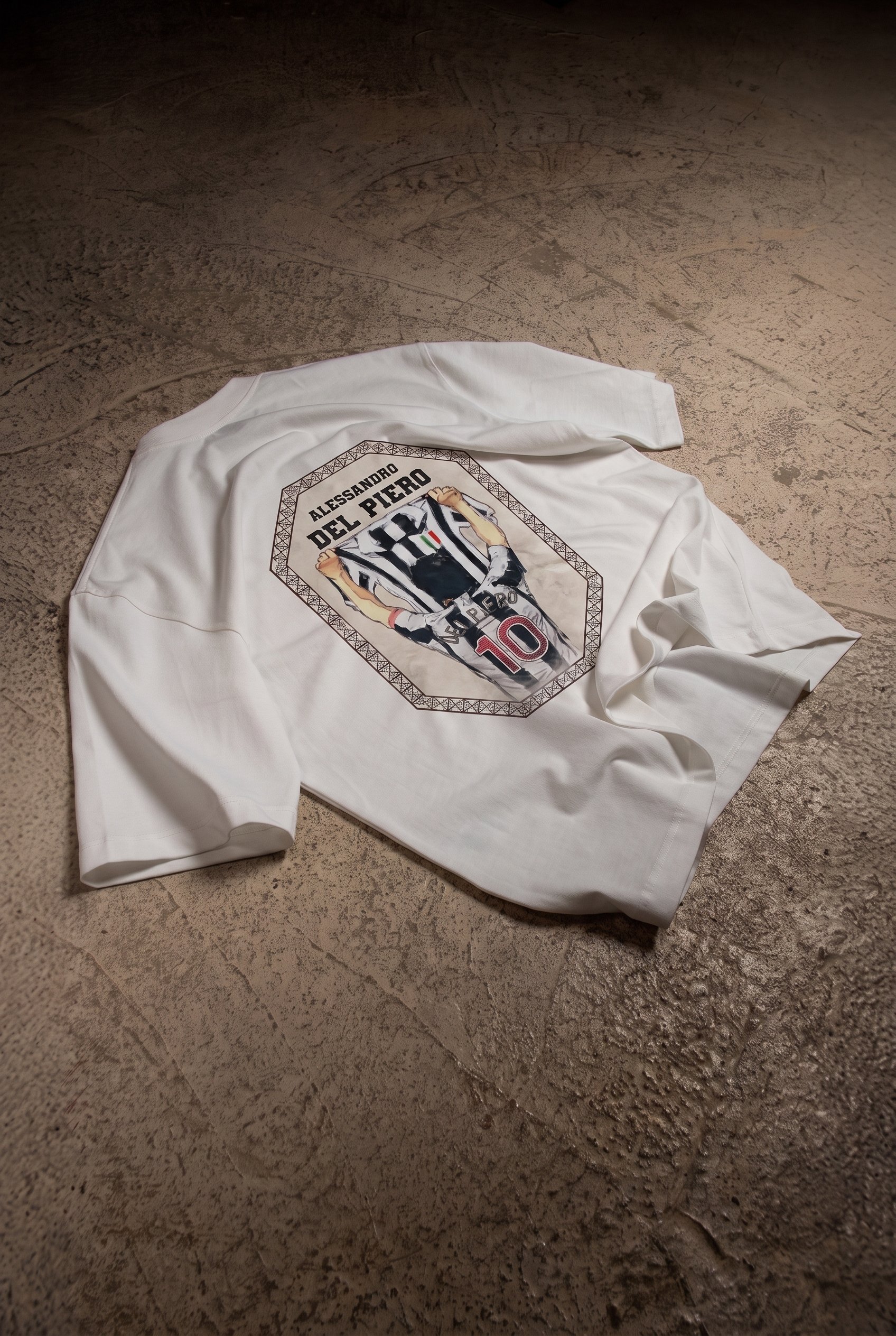 Erkek Del Piero Baskılı Oversize T-Shirt Ekru