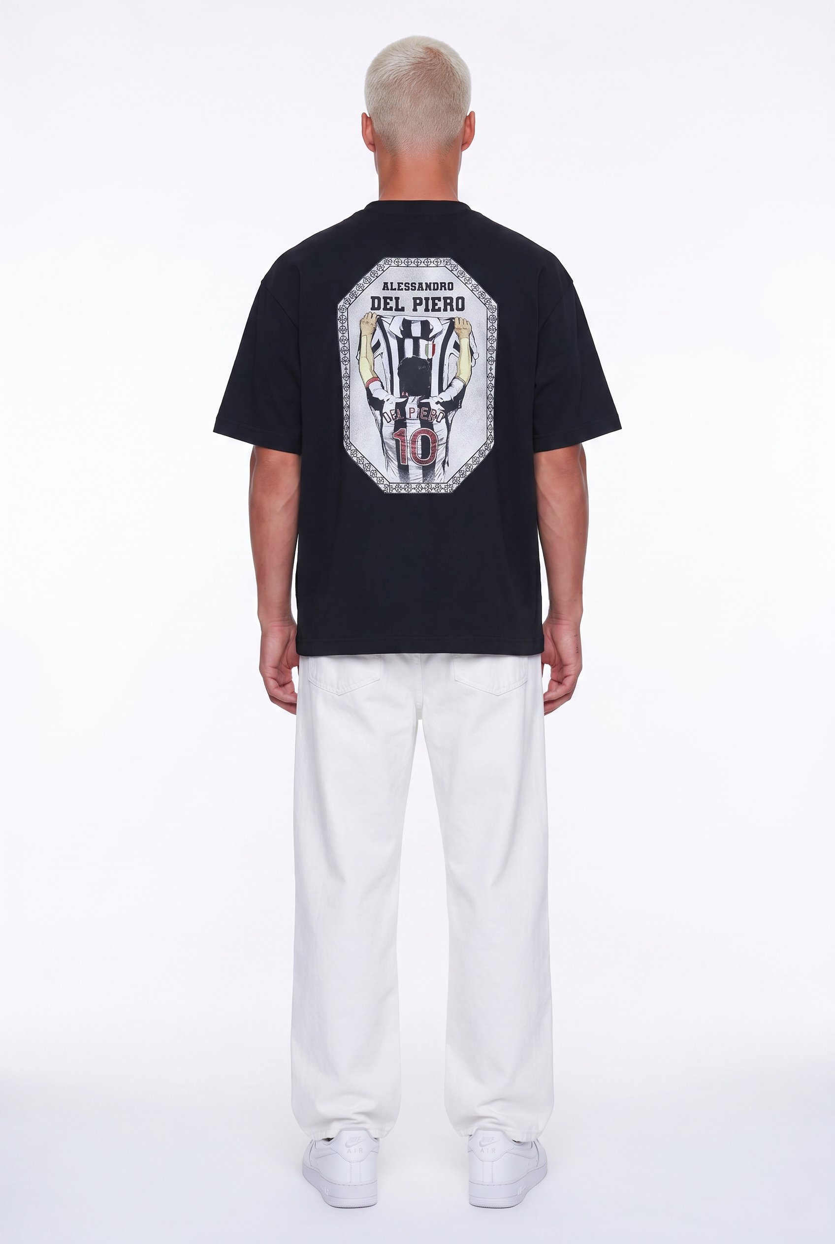 Erkek Del Piero Baskılı Oversize T-Shirt Siyah