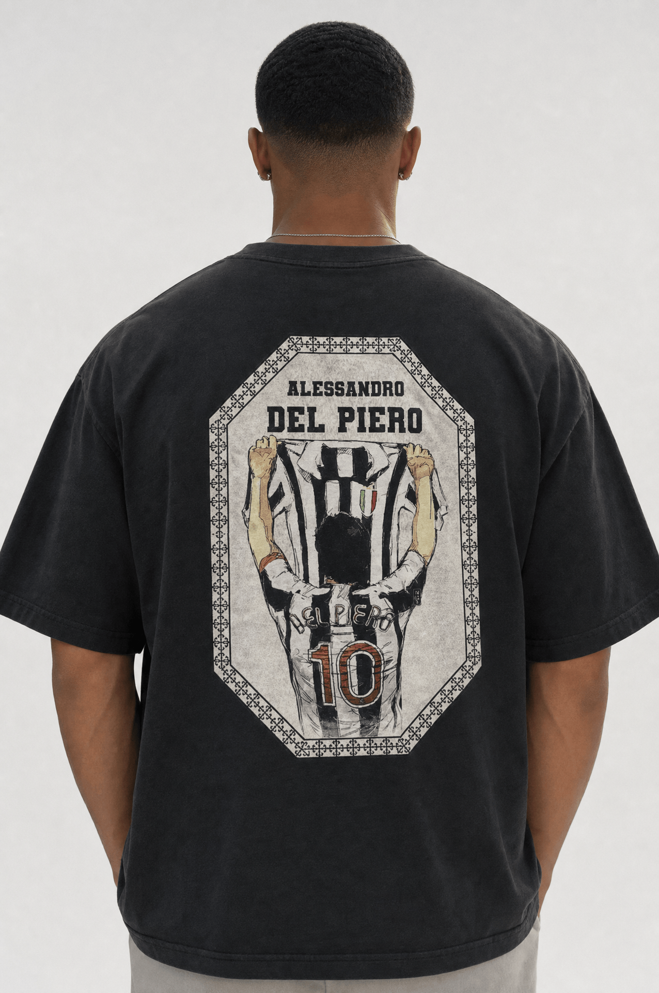 Erkek Del Piero Baskılı Oversize T-Shirt Siyah