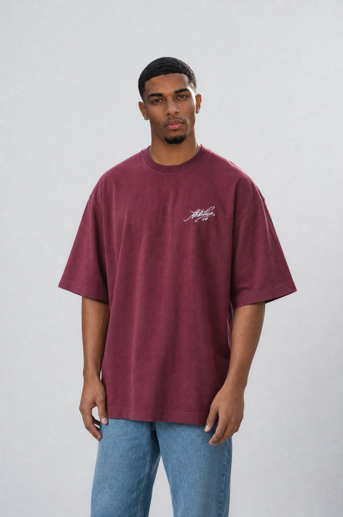 Erkek Del Piero Baskılı Oversize T-Shirt Bordo