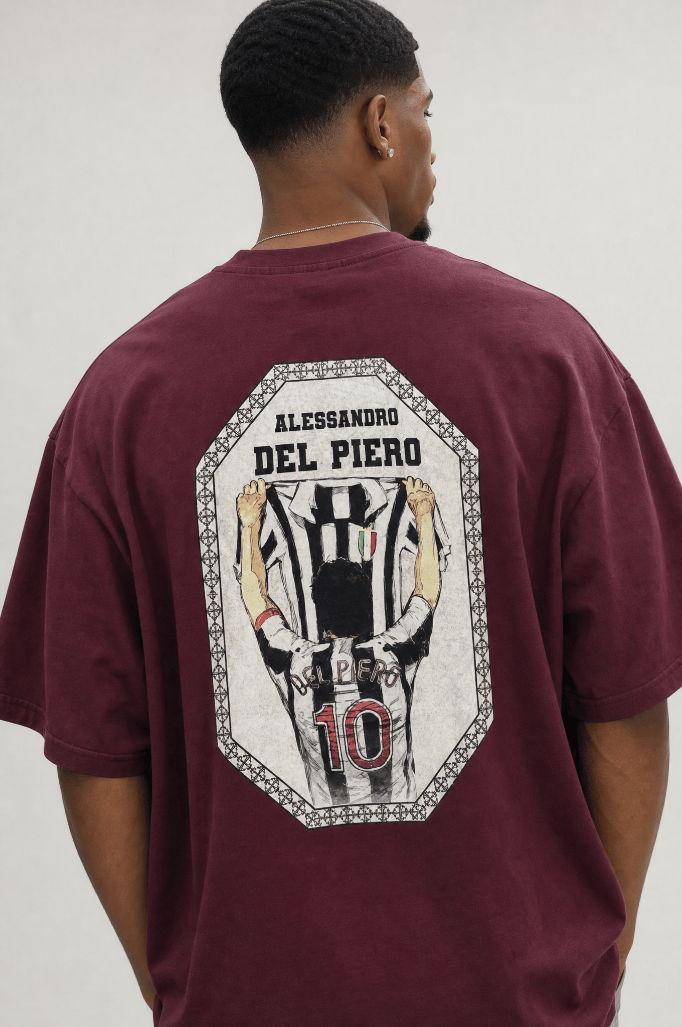 Erkek Del Piero Baskılı Oversize T-Shirt Bordo