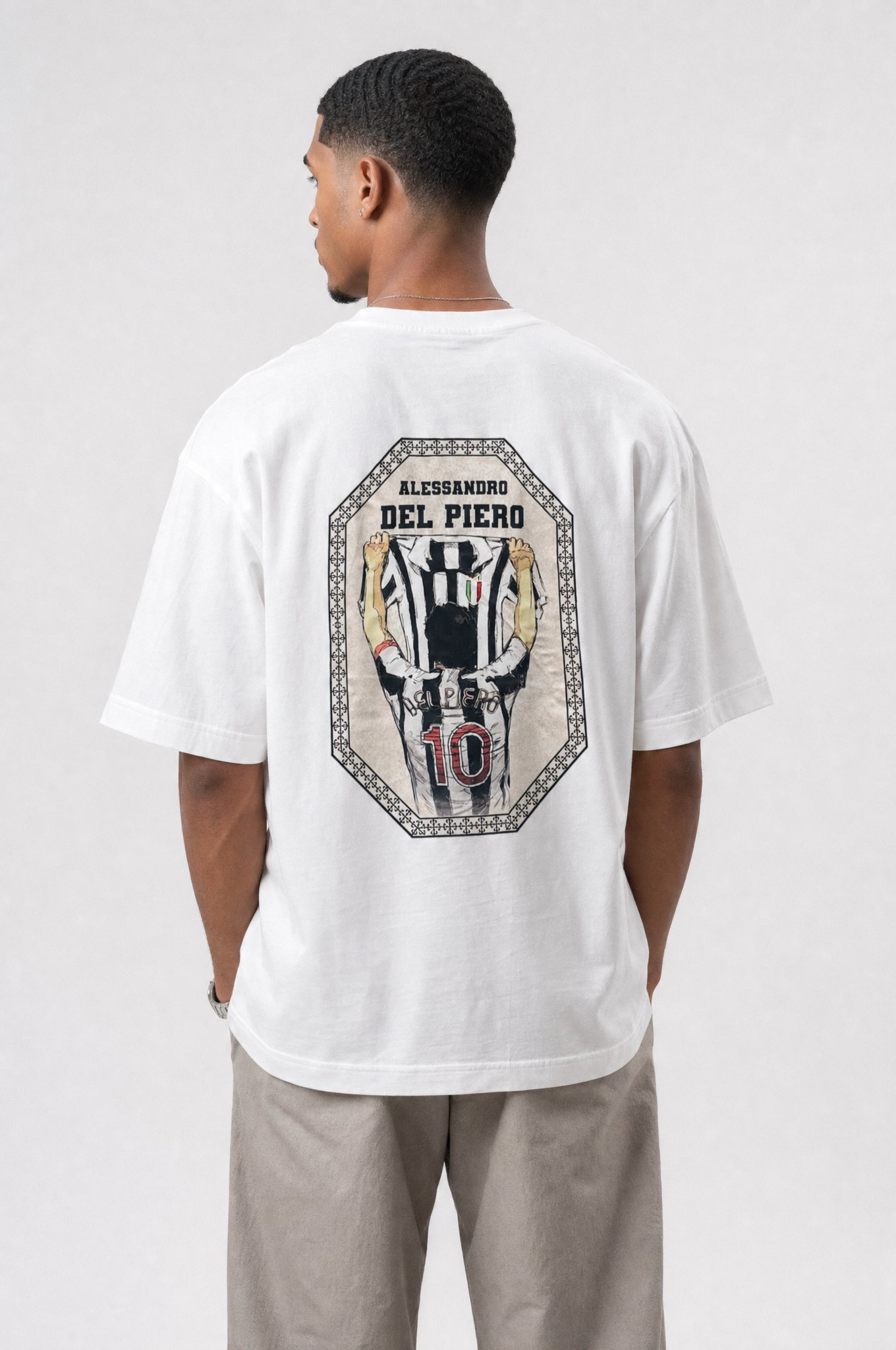 Erkek Del Piero Baskılı Oversize T-Shirt Ekru