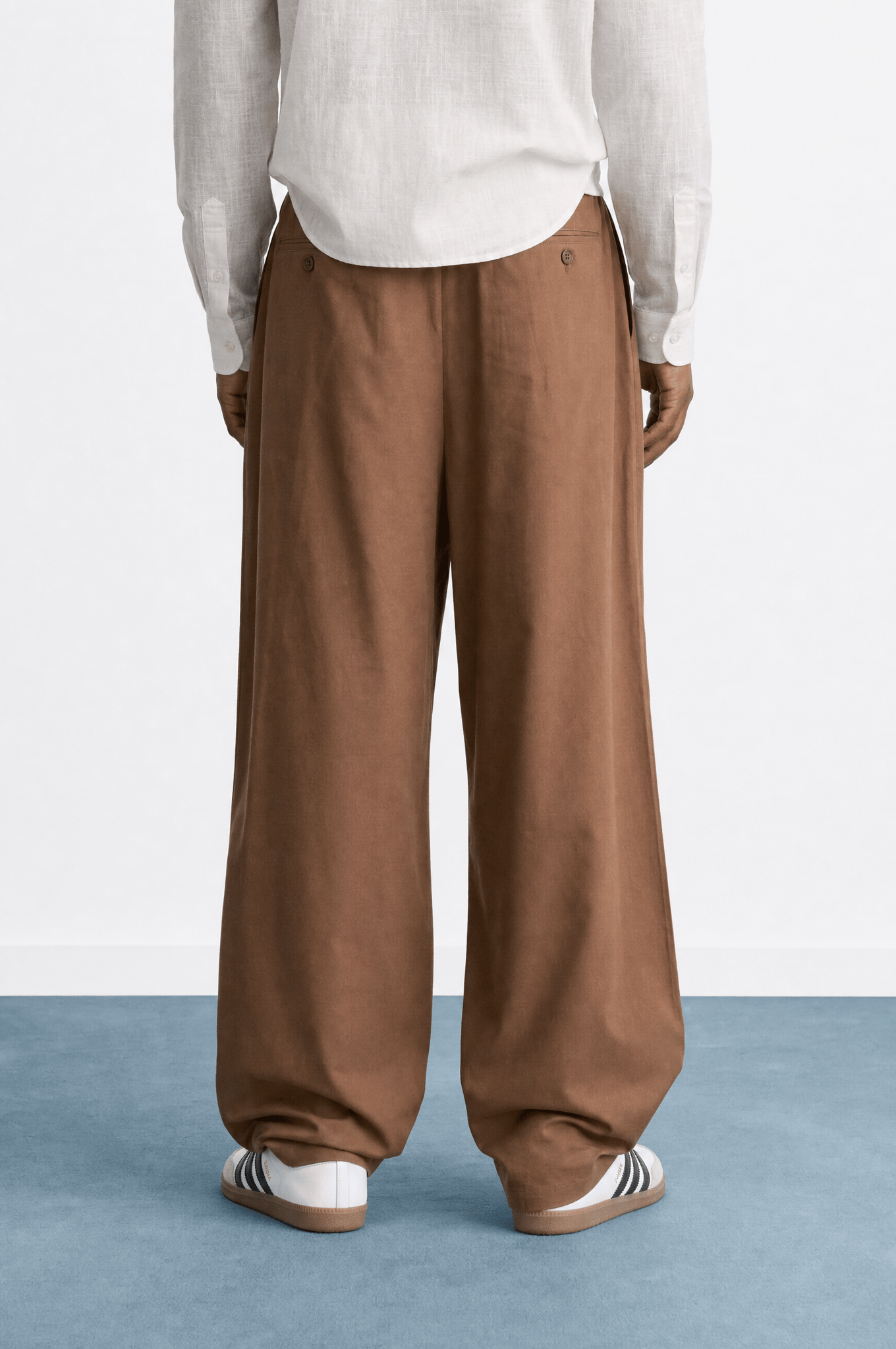 Erkek Derin Pileli Kumaş Baggy Pantolon Kahve