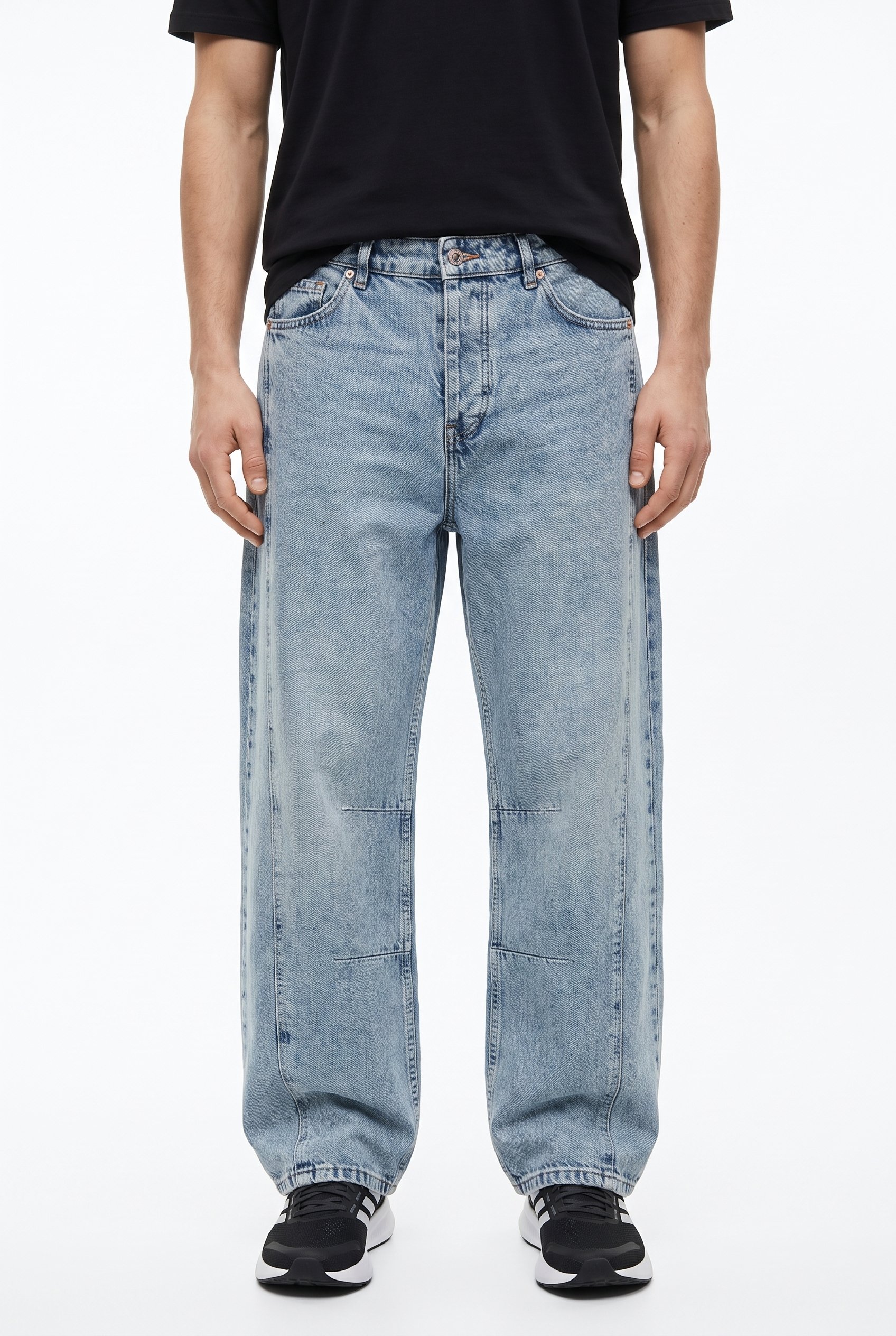 Erkek Dikiş Detaylı Baggy Jean Mavi