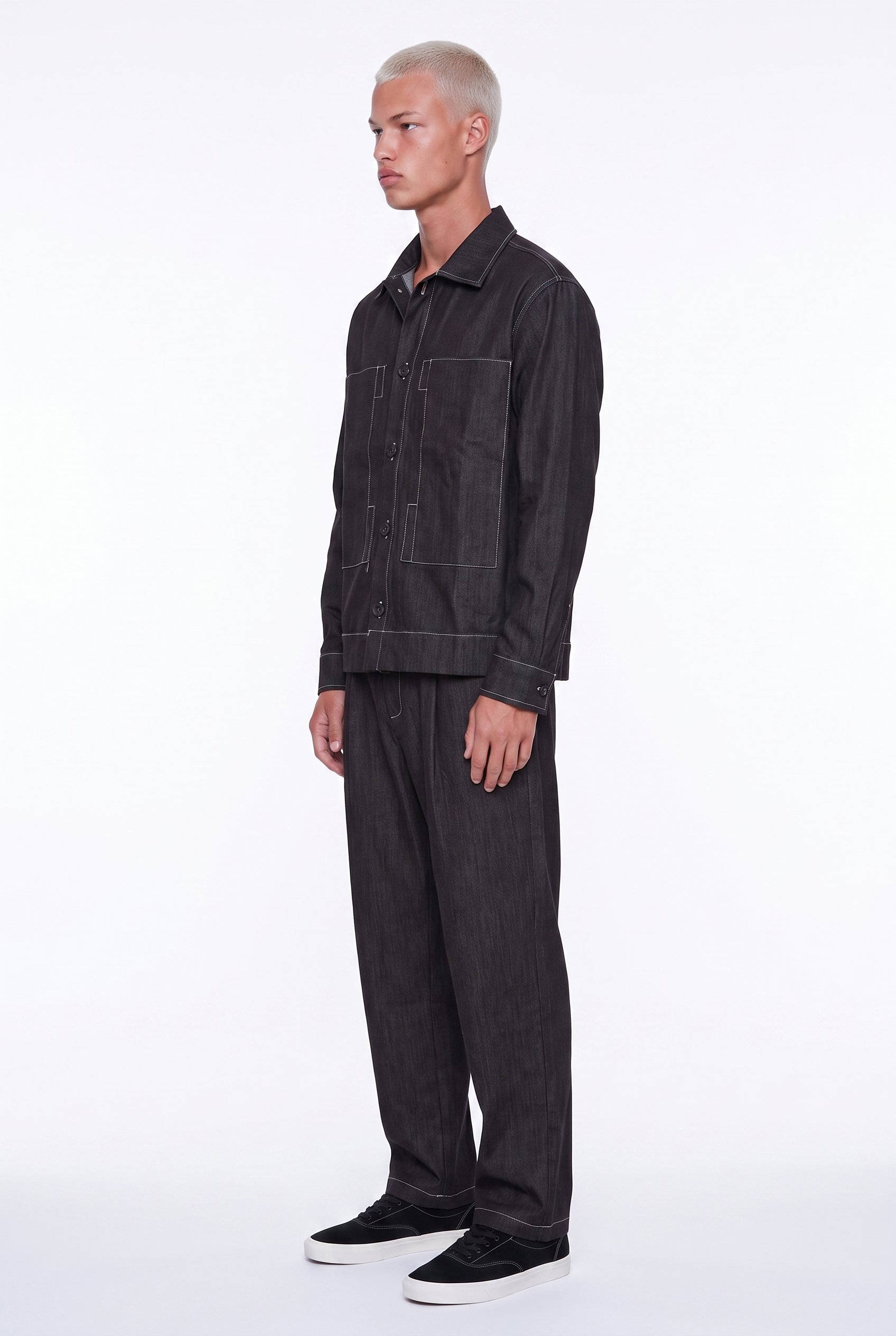 Erkek Dikiş Detaylı Denim Takım Kahve