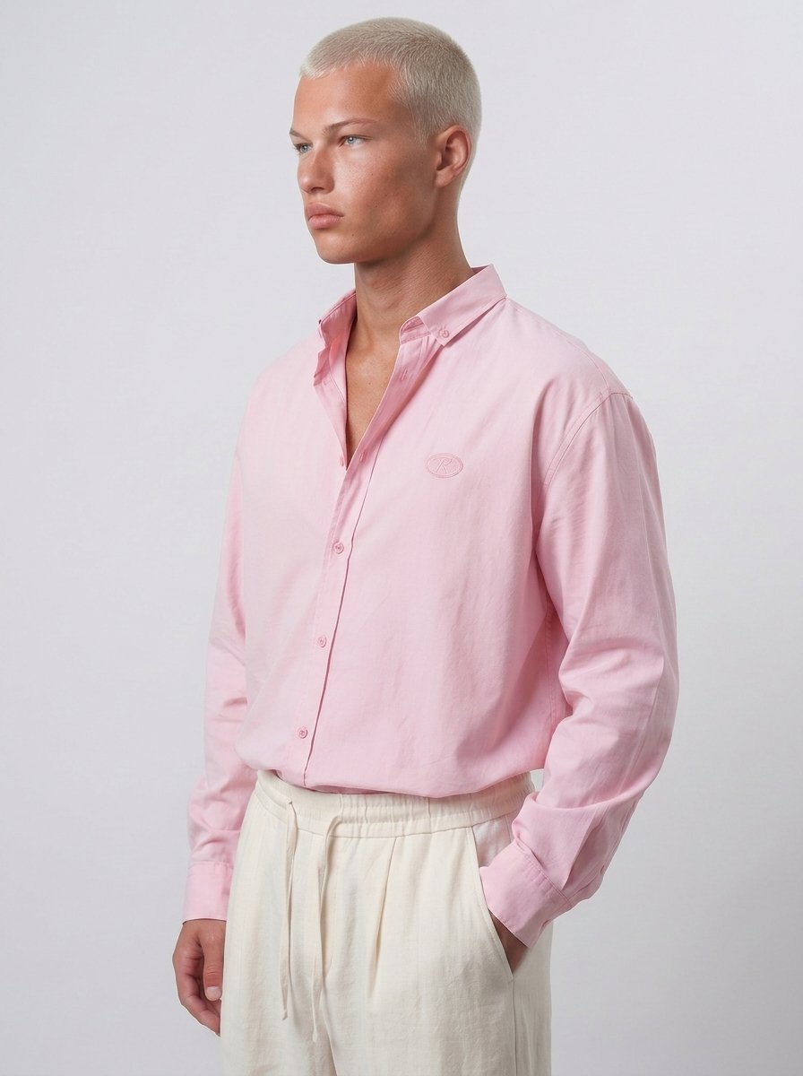 Erkek Dokulu Dolgun Oversize Gömlek Pembe