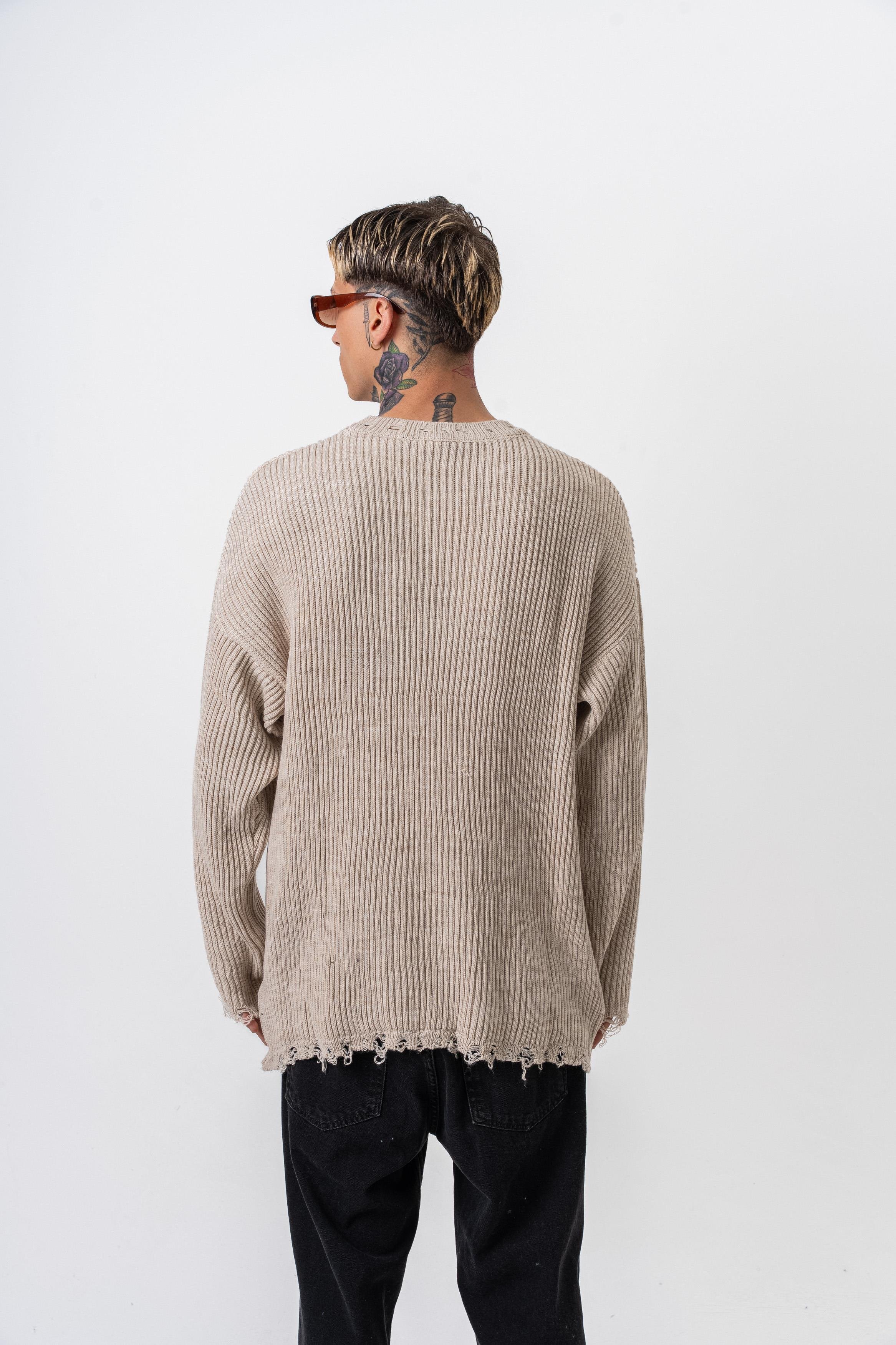 Erkek Dokulu Örme Triko Bej