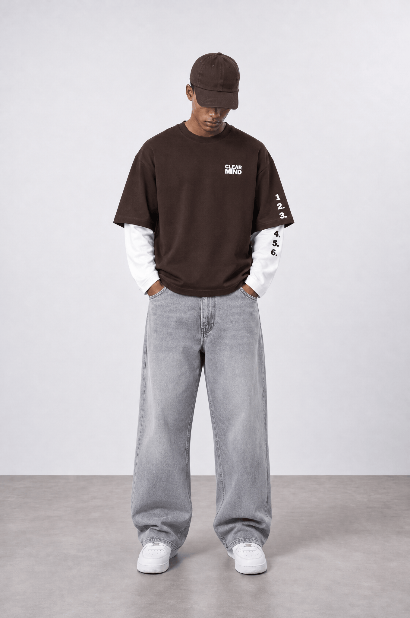 Erkek Double Sleeve Oversize Sweatshirt Kahve