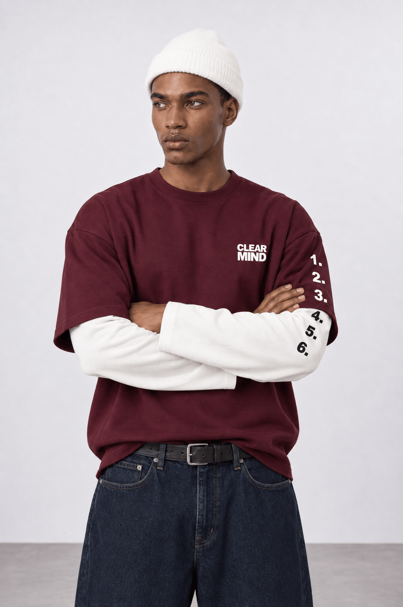 Erkek Double Sleeve Oversize Sweatshirt Bordo