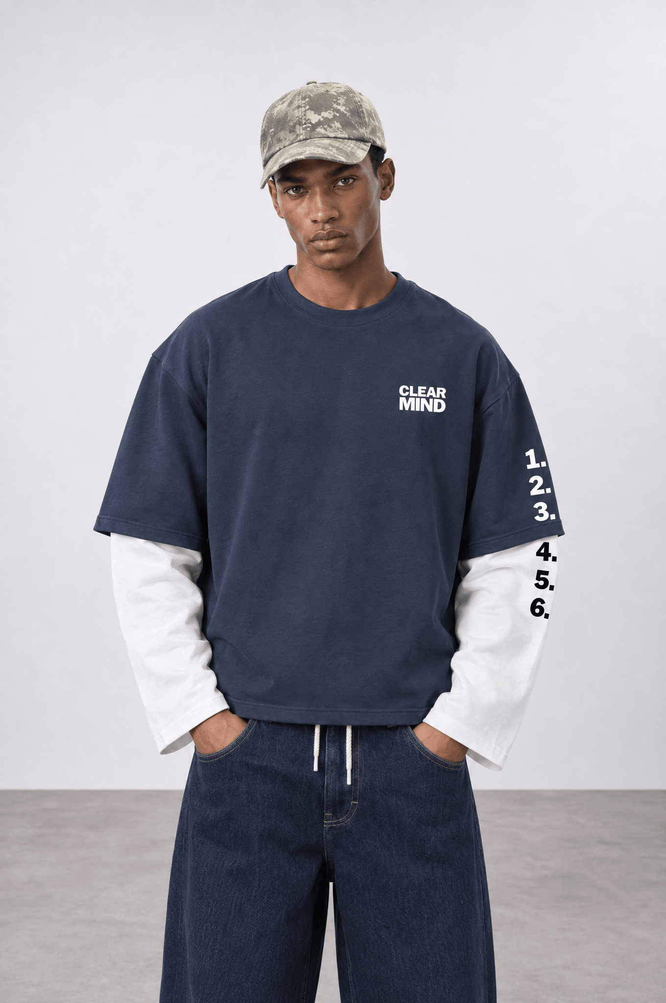 Erkek Double Sleeve Oversize Sweatshirt Petrol