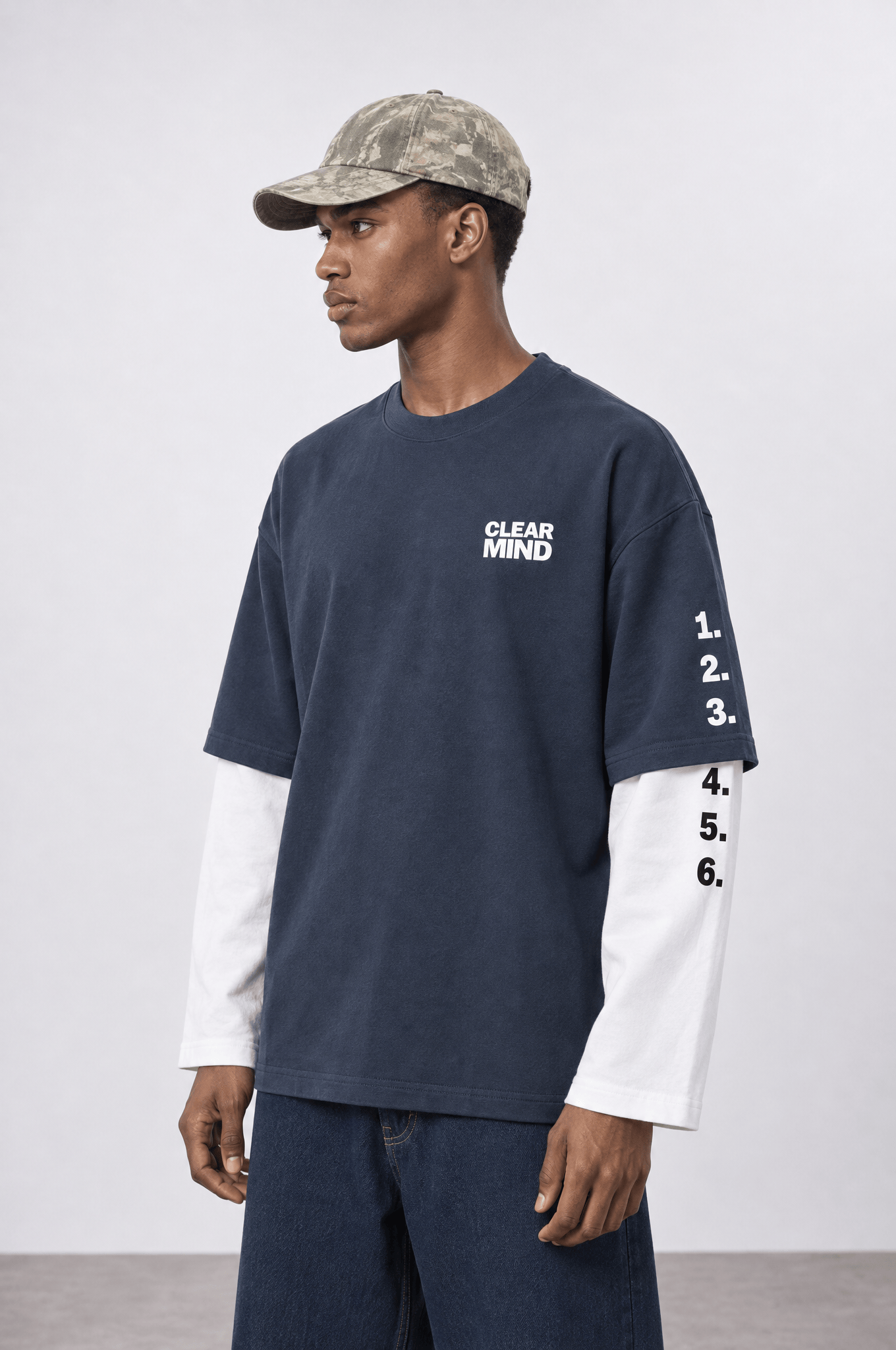 Erkek Double Sleeve Oversize Sweatshirt Petrol