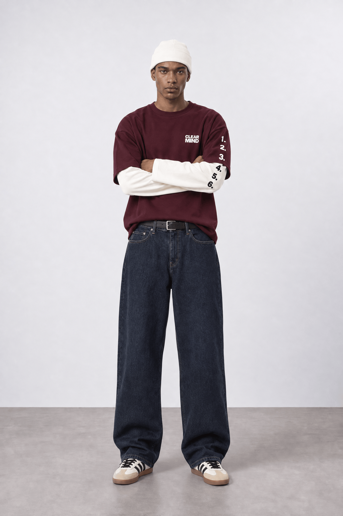 Erkek Double Sleeve Oversize Sweatshirt Bordo