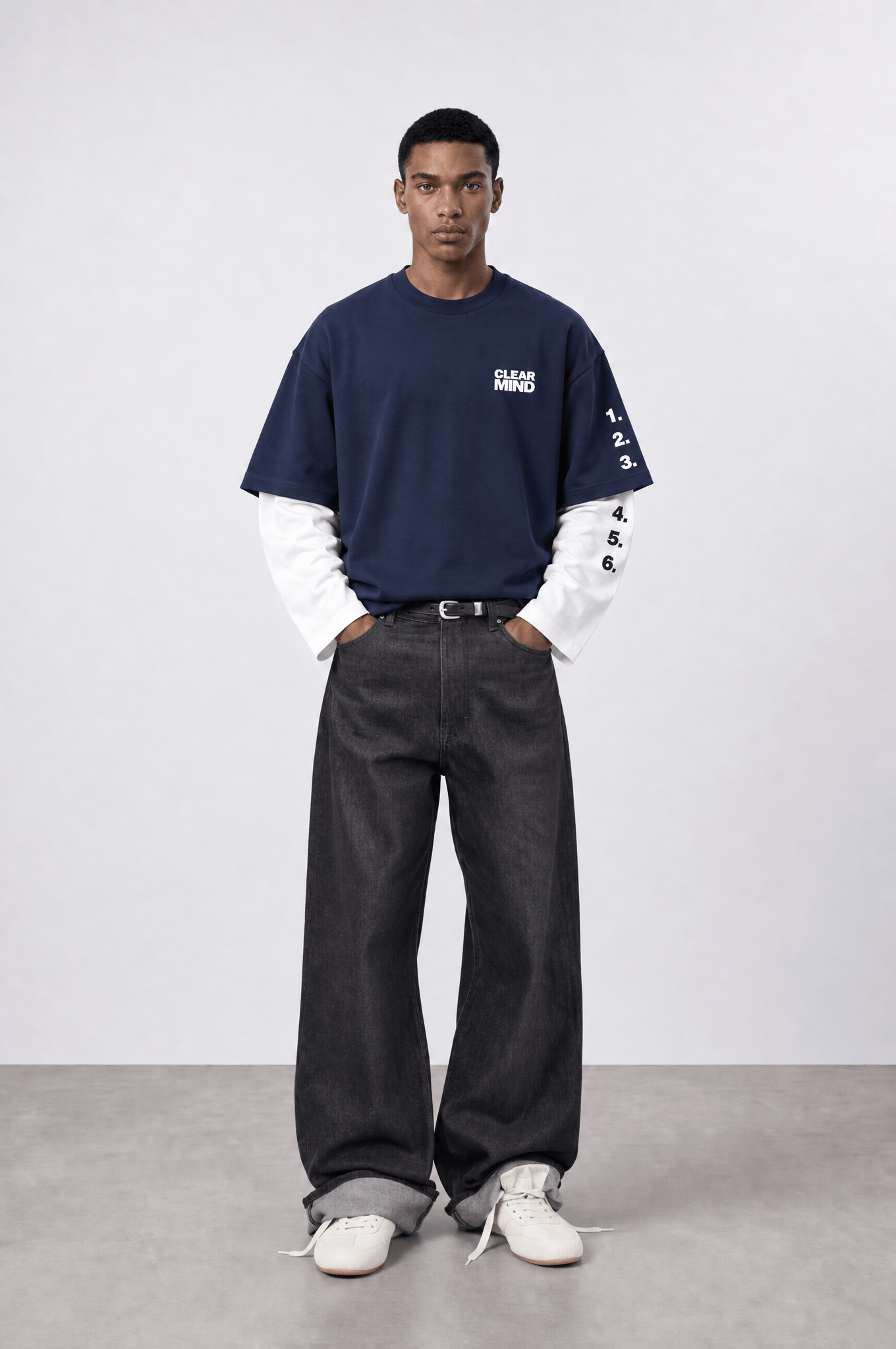 Erkek Double Sleeve Oversize Sweatshirt Lacivert
