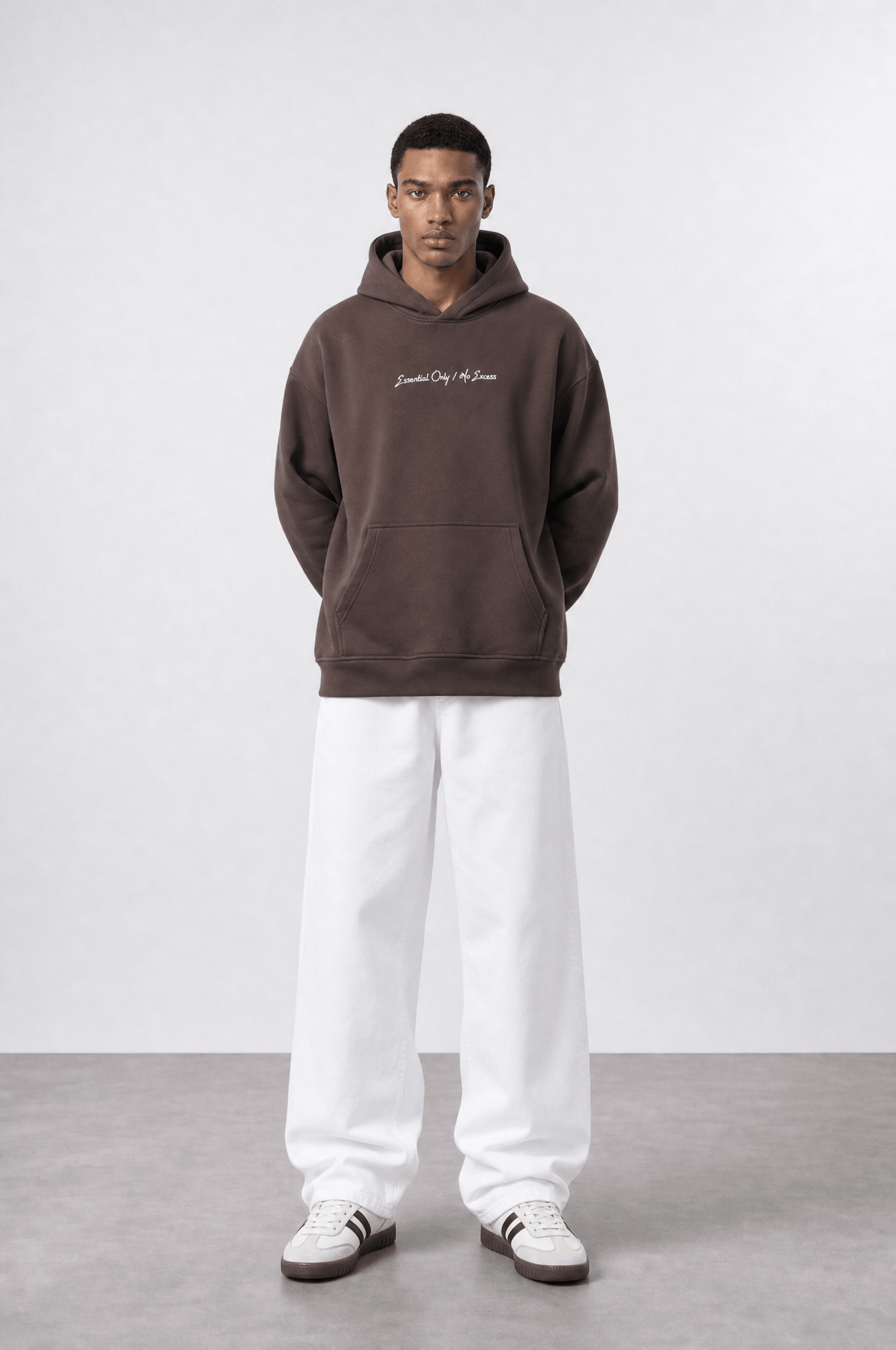 Erkek Essentials Nakışlı Oversize Hoodie Kahve