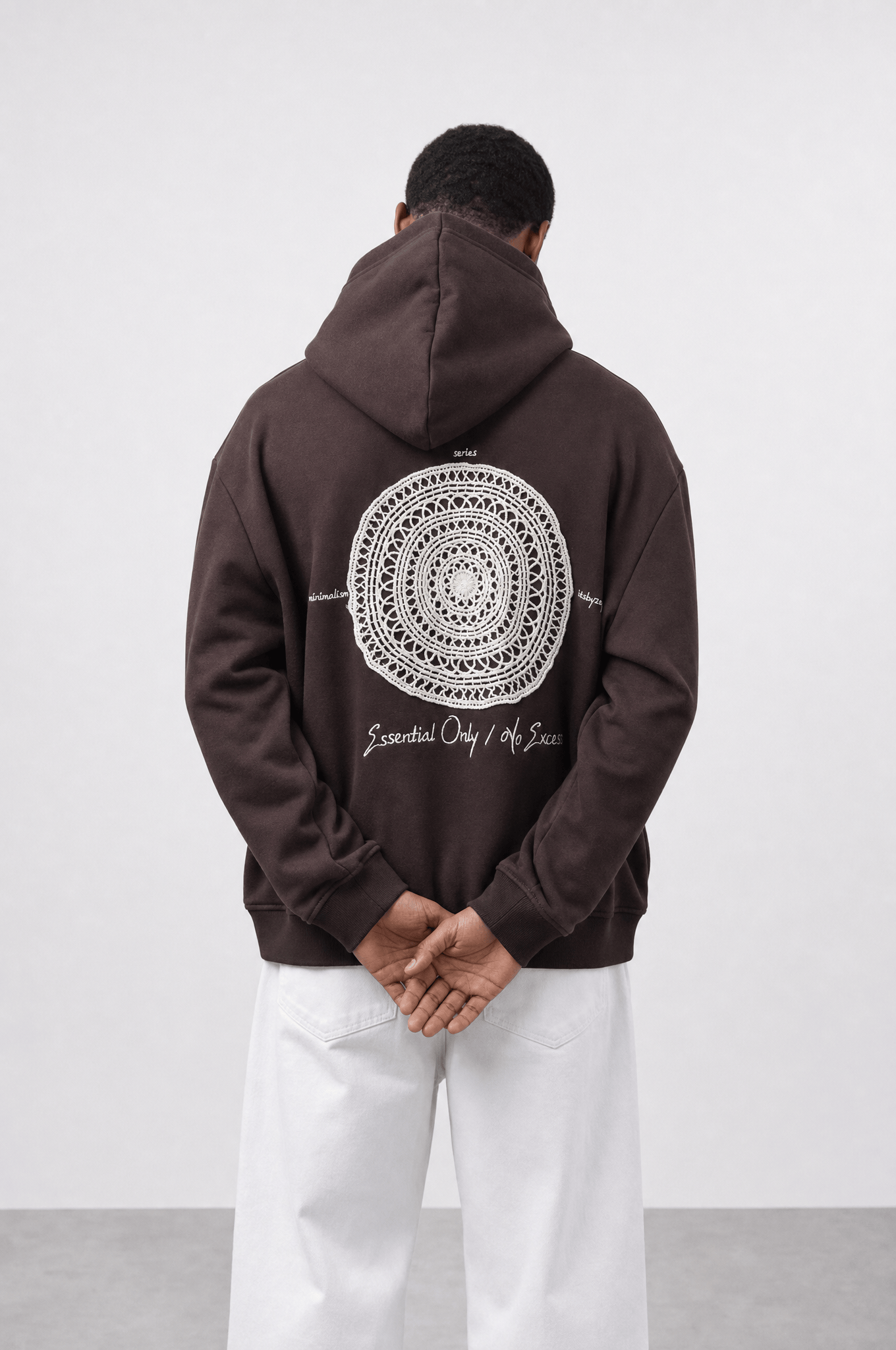 Erkek Essentials Nakışlı Oversize Hoodie Kahve