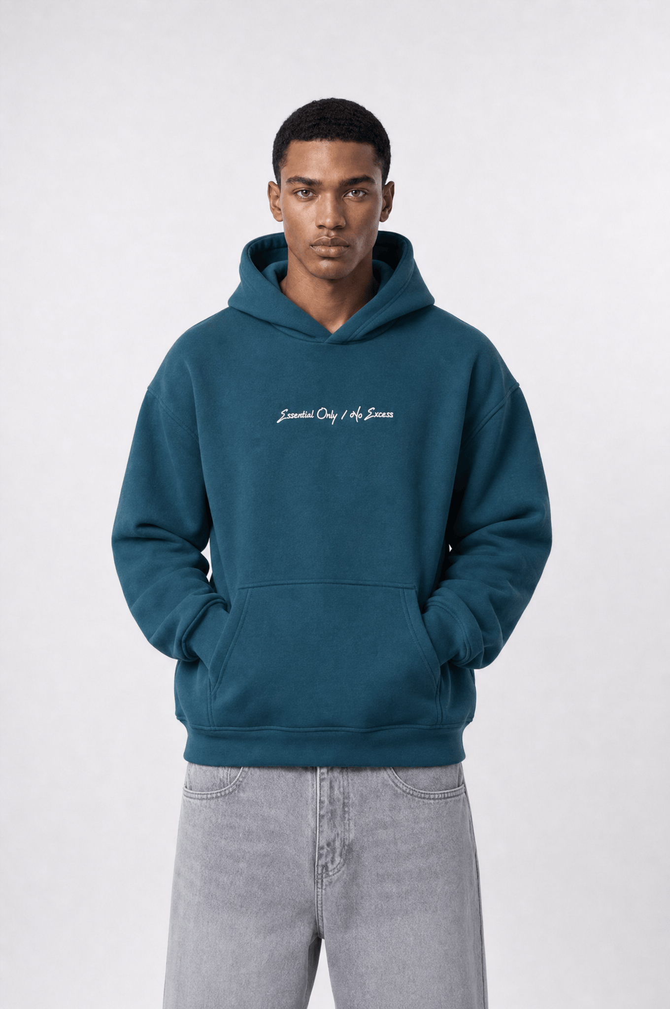 Erkek Essentials Nakışlı Oversize Hoodie Zümrüt