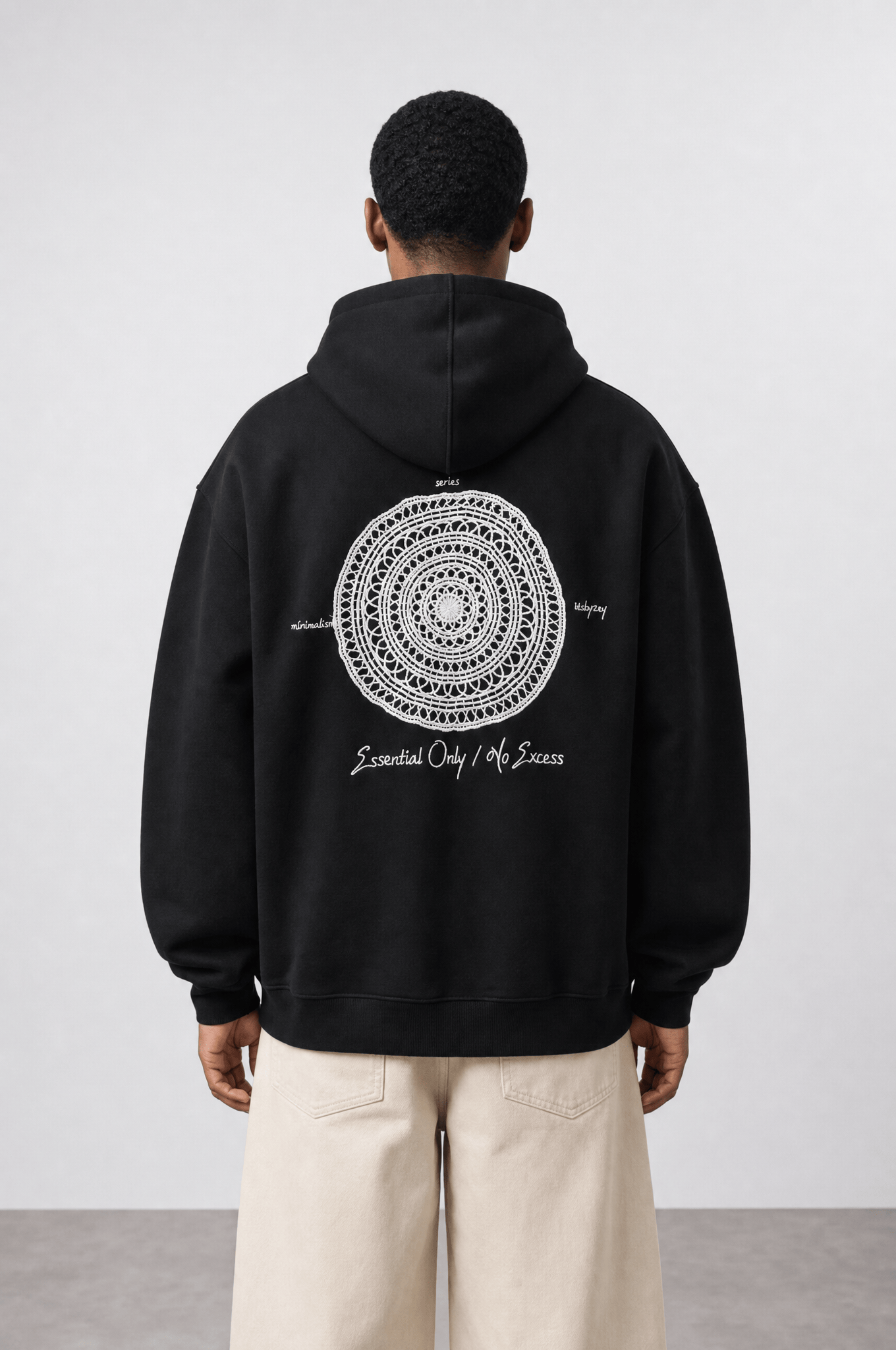 Erkek Essentials Nakışlı Oversize Hoodie Siyah