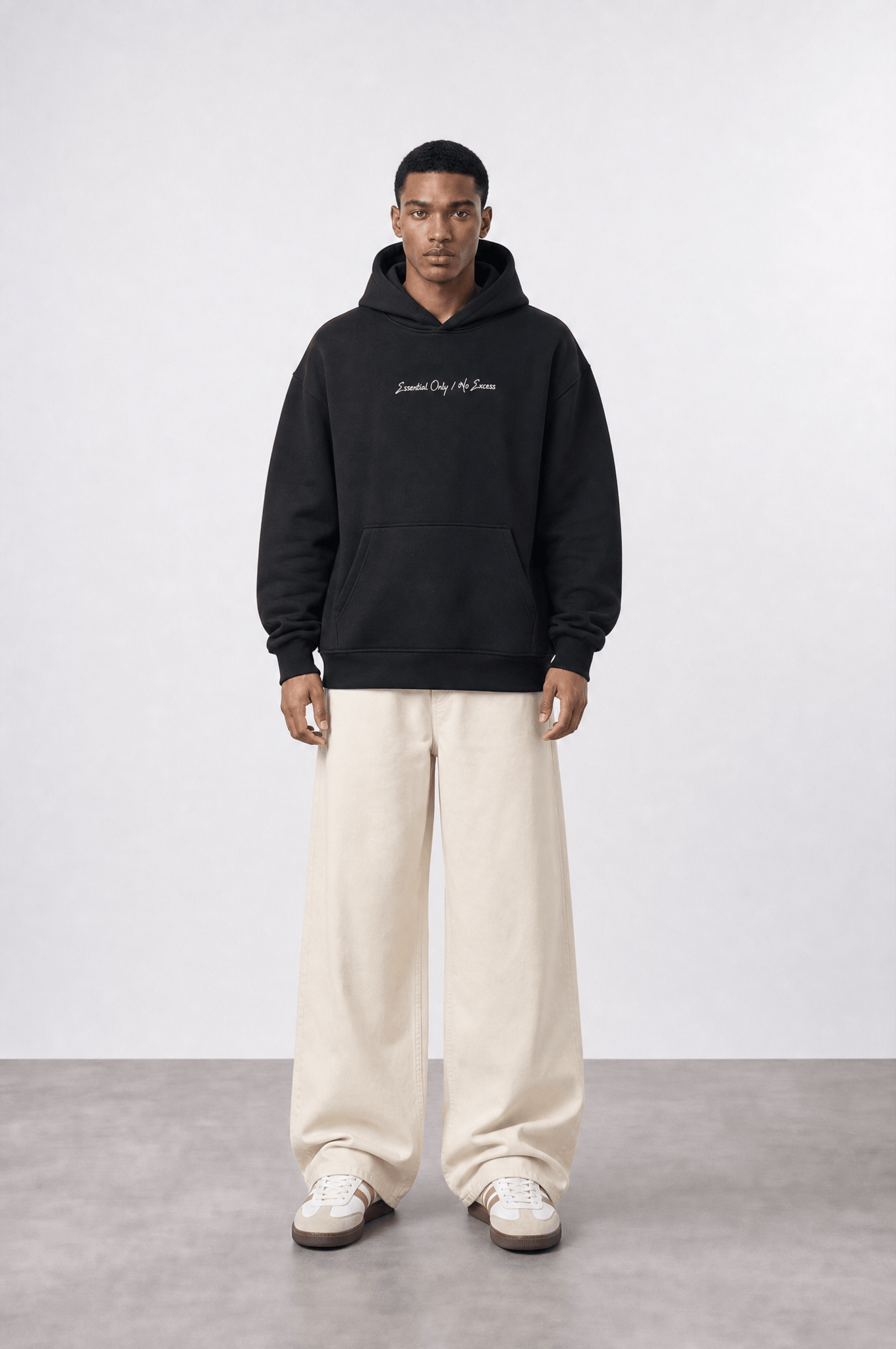 Erkek Essentials Nakışlı Oversize Hoodie Siyah