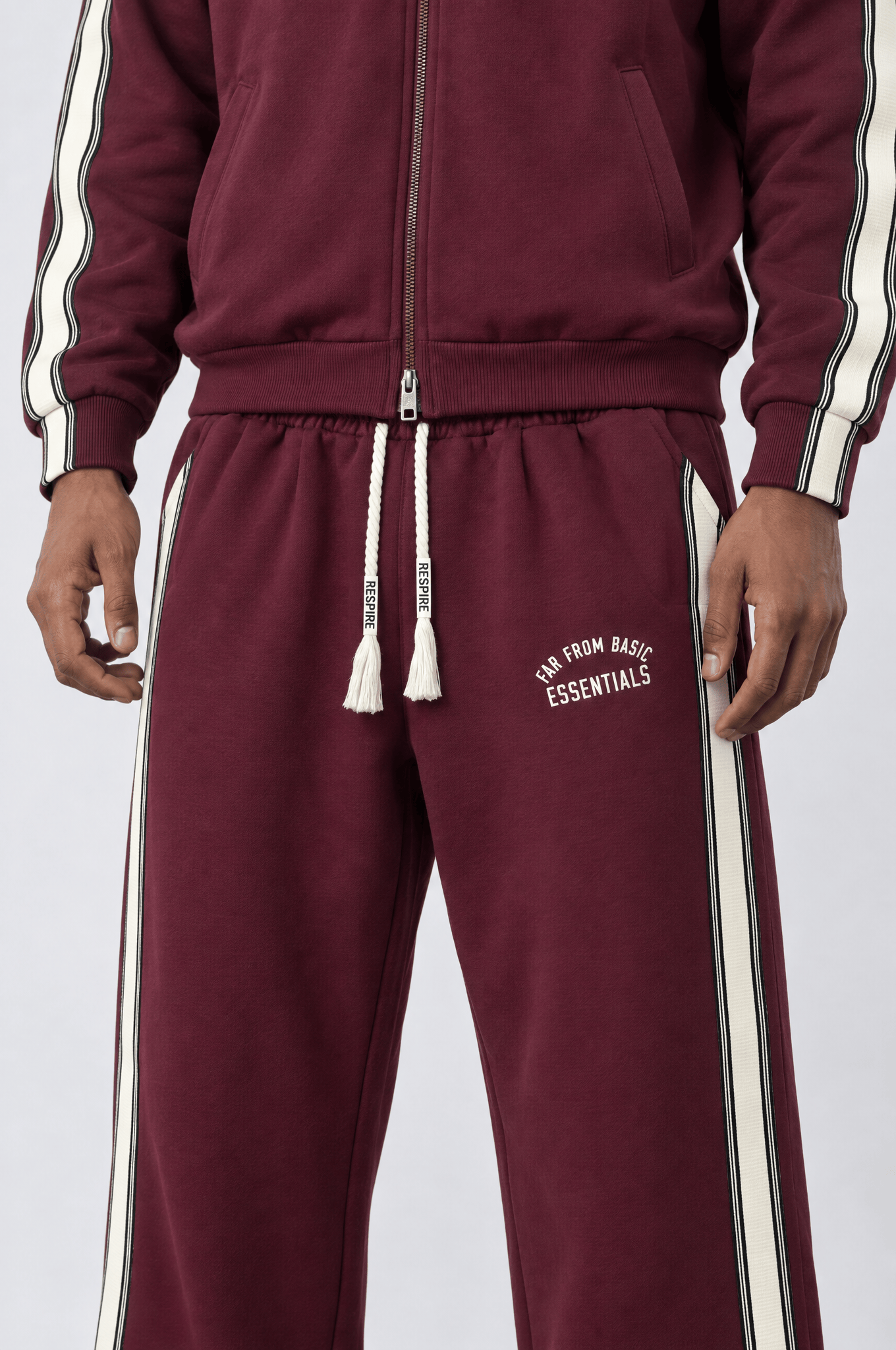 Erkek Essentials Şerit Detaylı Doubleface Eşofman Takımı Bordo