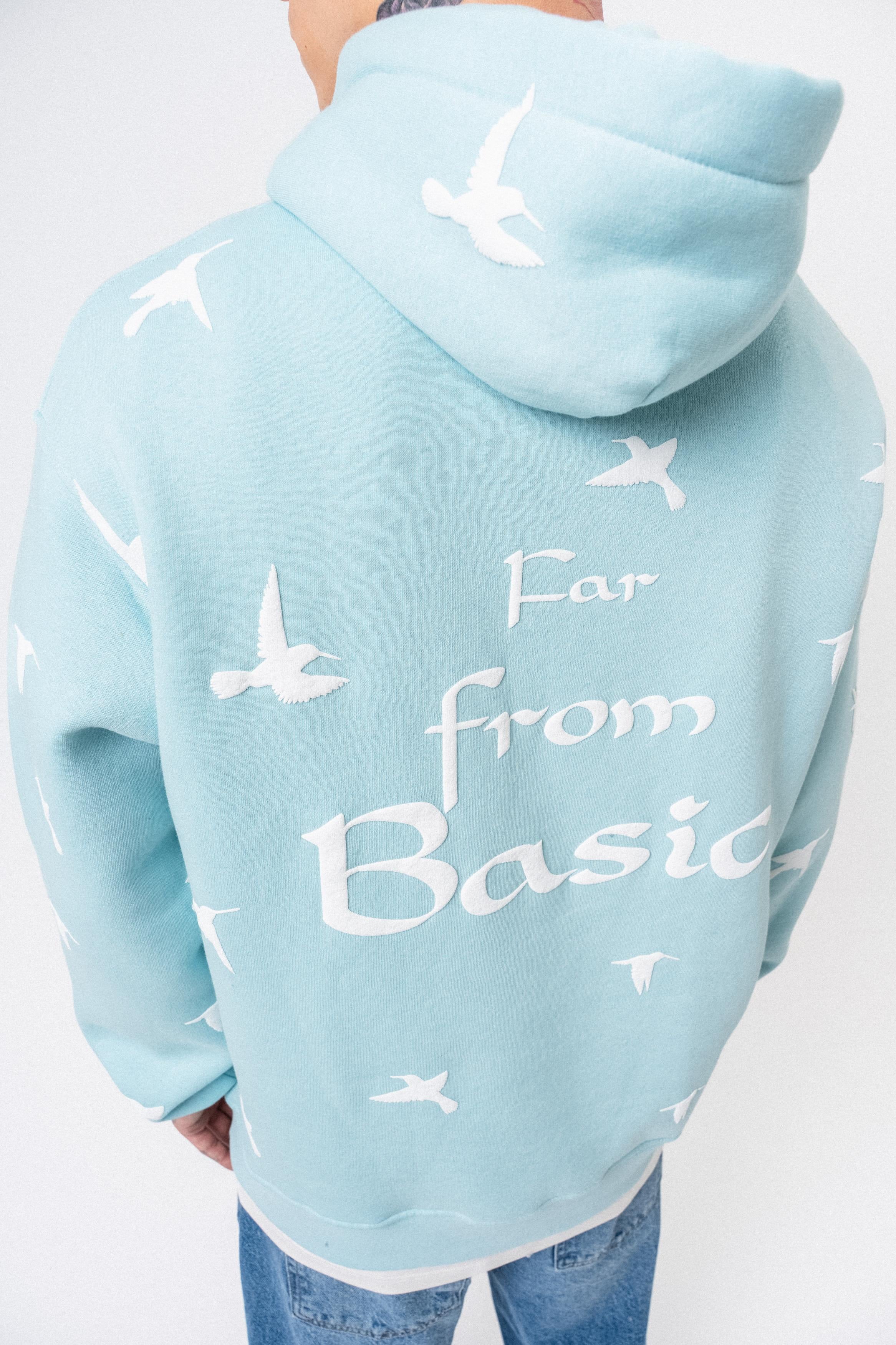 Erkek Far From Basic Baskılı Kapüşonlu Oversize Hoodie Bebe Mavi