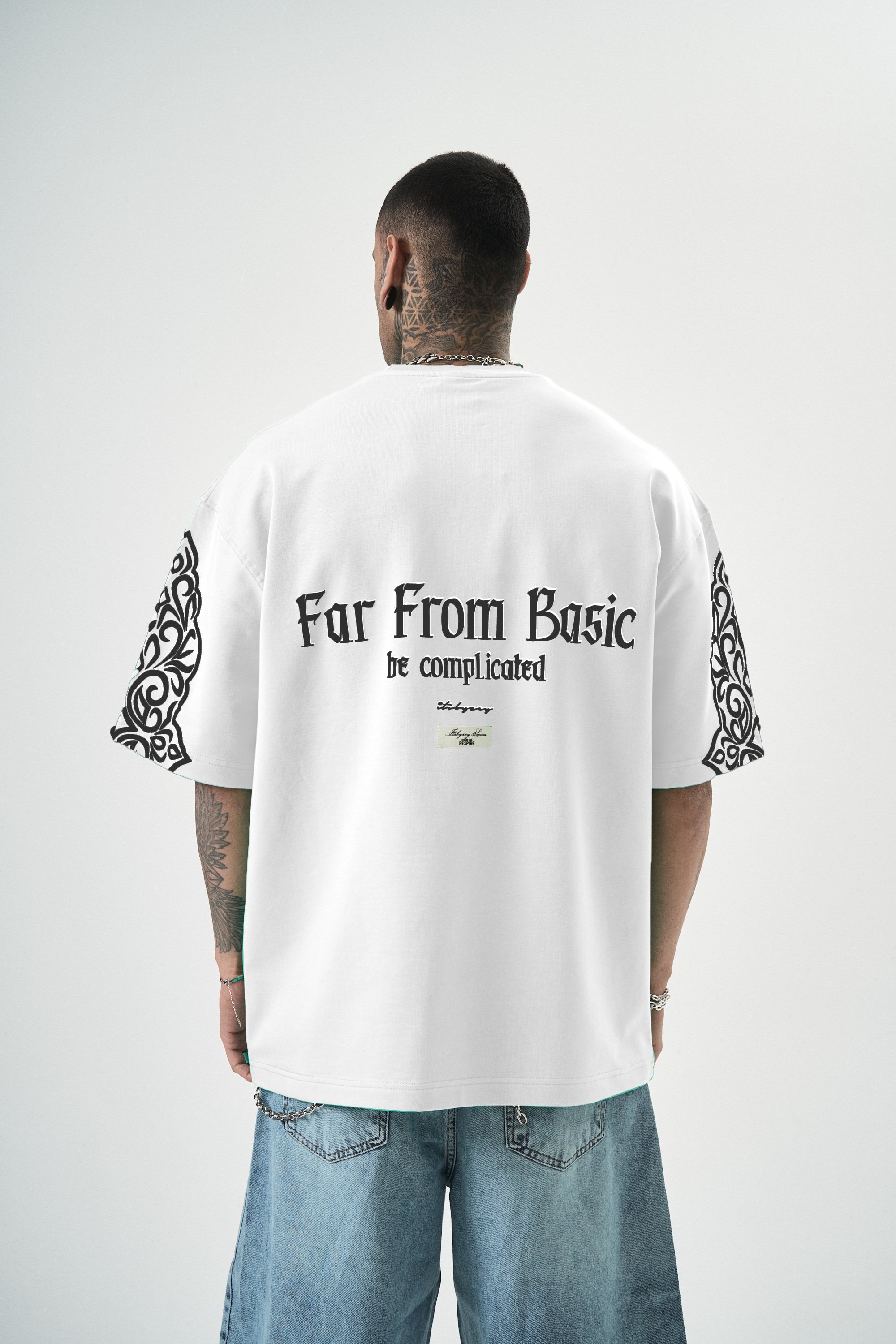 Erkek Far From Basic Baskılı Oversize T-Shirt Beyaz
