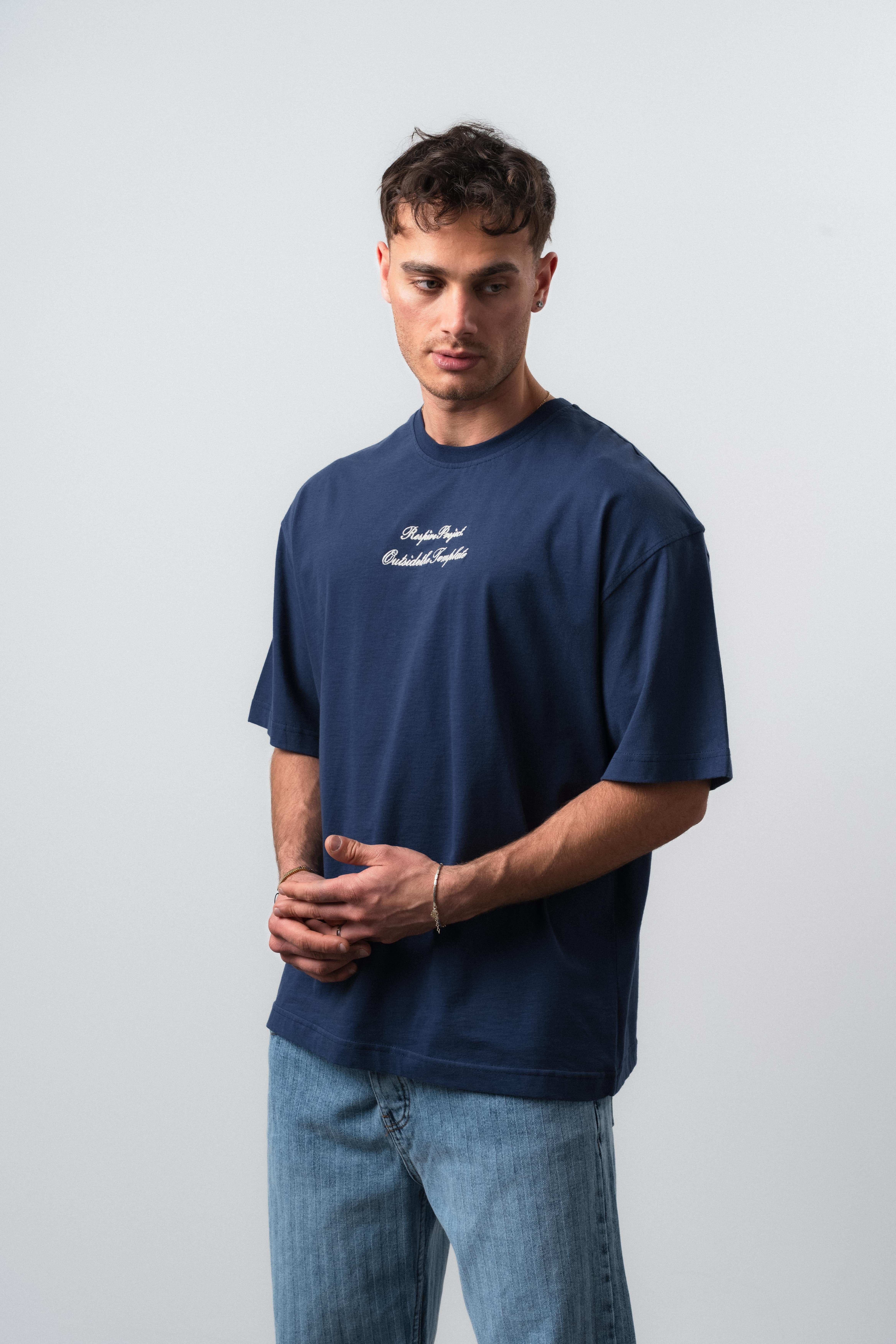 Erkek Far From Basic Nakışlı Oversize T-Shirt Lacivert