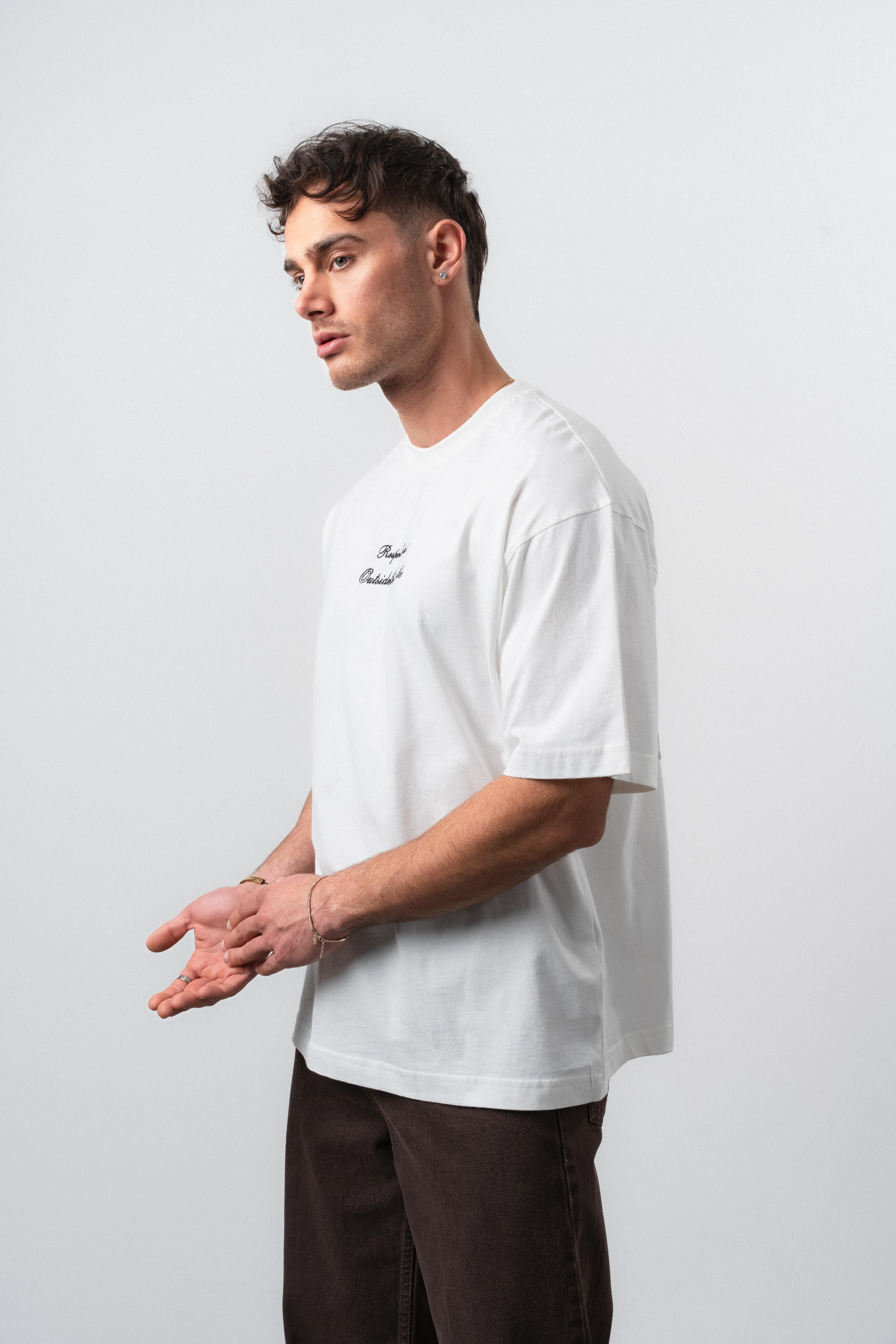 Erkek Far From Basic Nakışlı Oversize T-Shirt Ekru