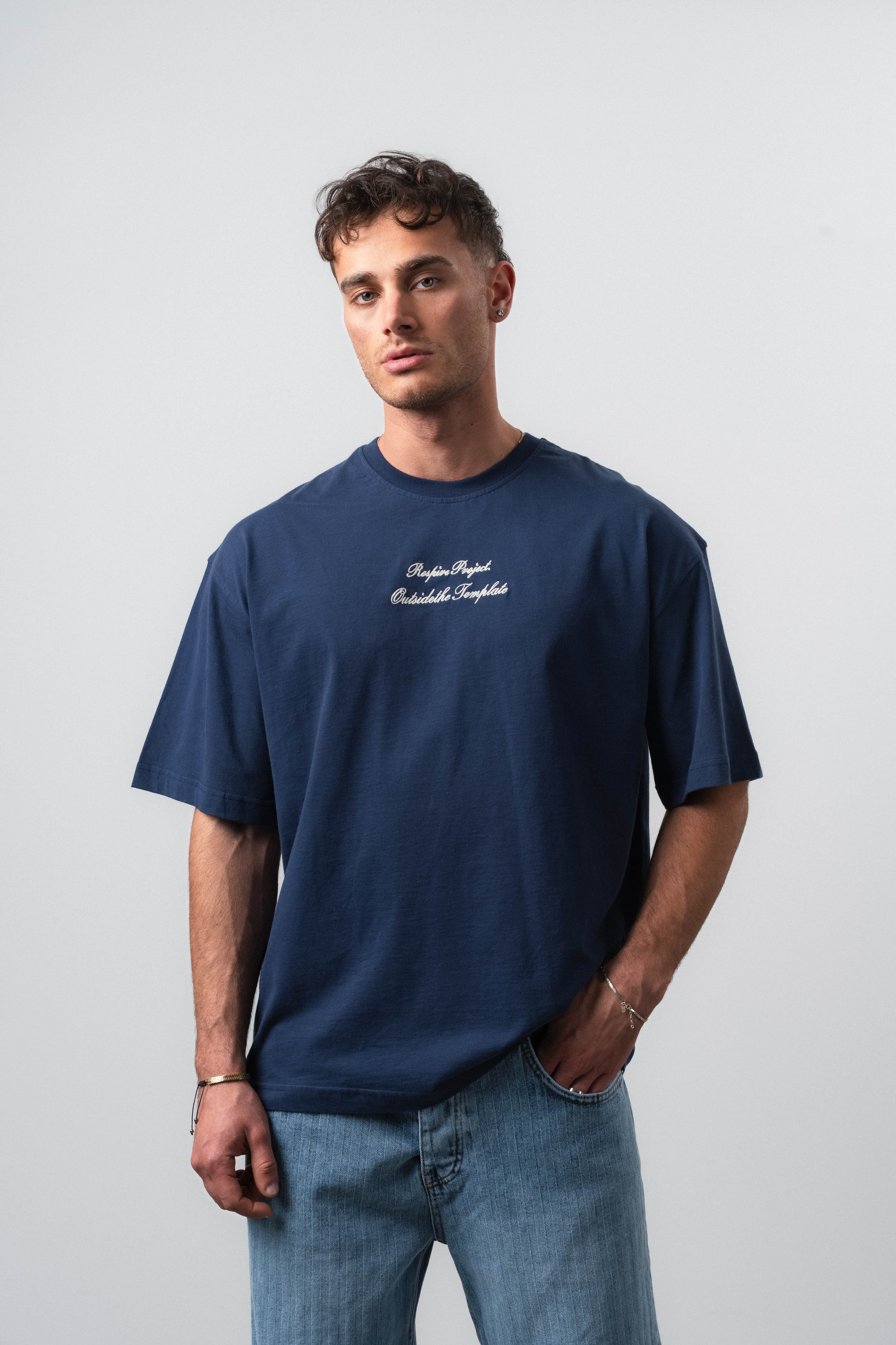 Erkek Far From Basic Nakışlı Oversize T-Shirt Lacivert