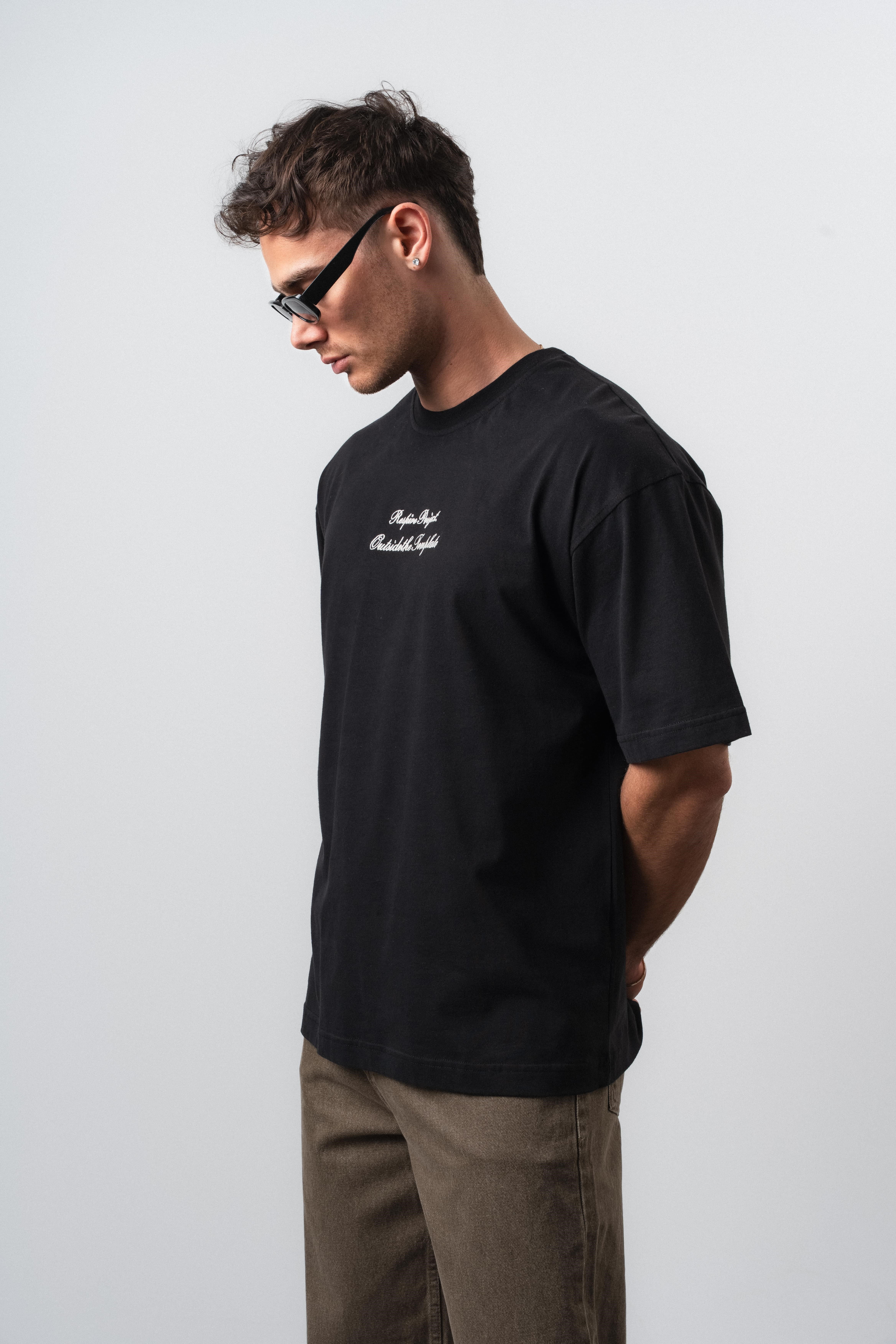 Erkek Far From Basic Nakışlı Oversize T-Shirt Siyah