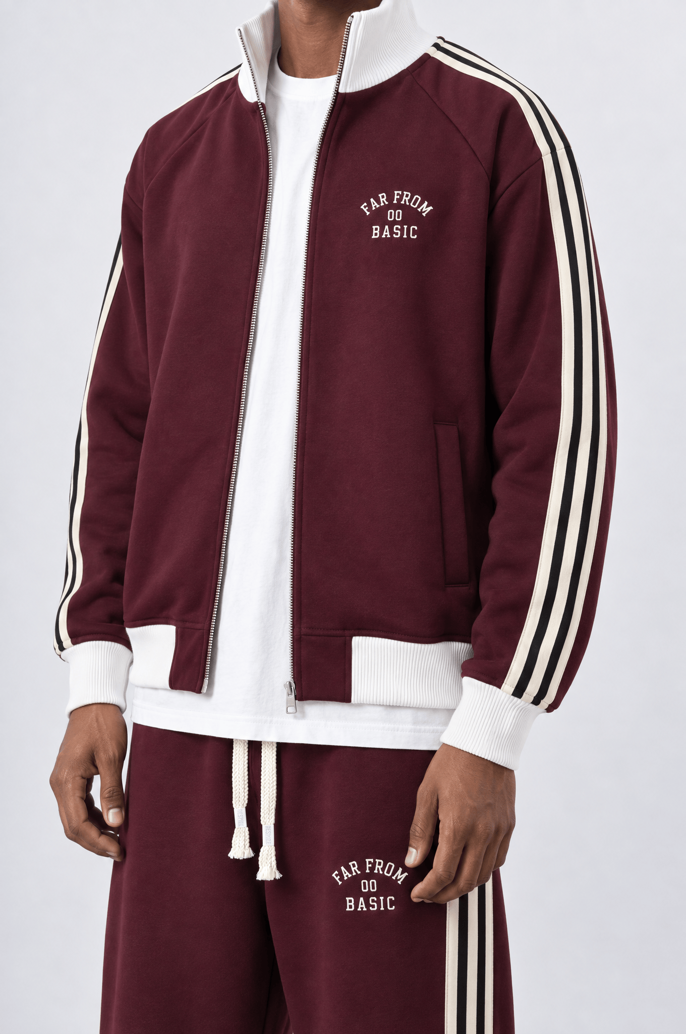 Erkek Far From Basic Şerit Detaylı Doubleface Eşofman Takımı Bordo