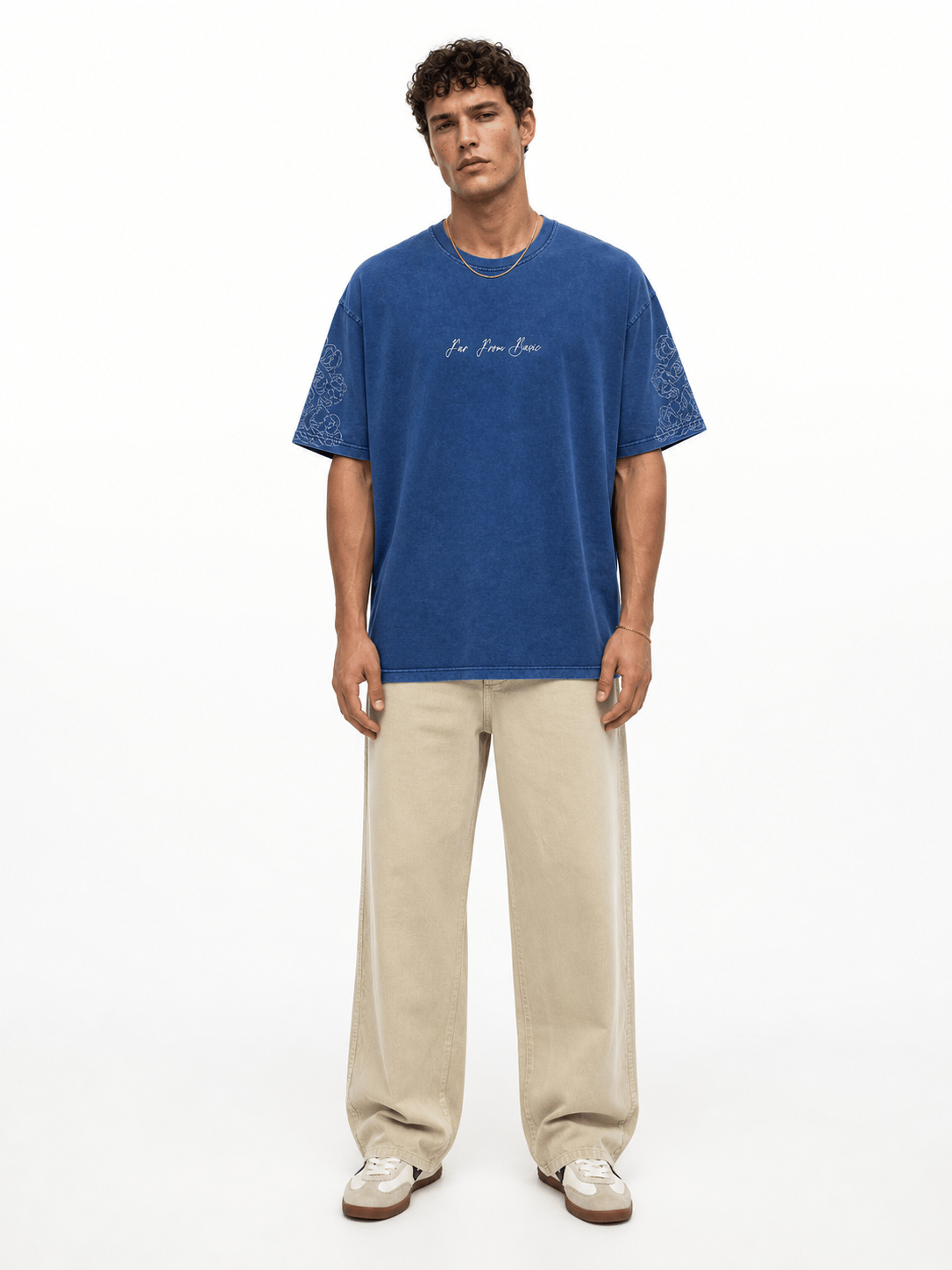 Erkek Far From Basic Yıkamalı Oversize T-Shirt Lacivert
