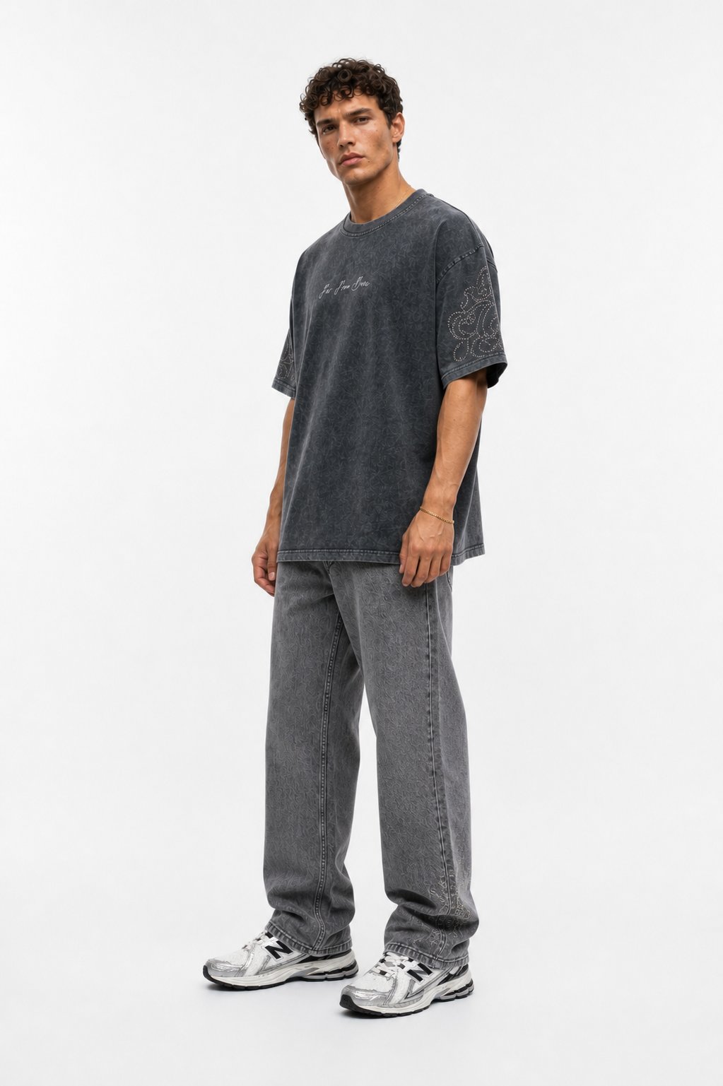 Erkek Far From Basic Yıkamalı Oversize T-Shirt Siyah