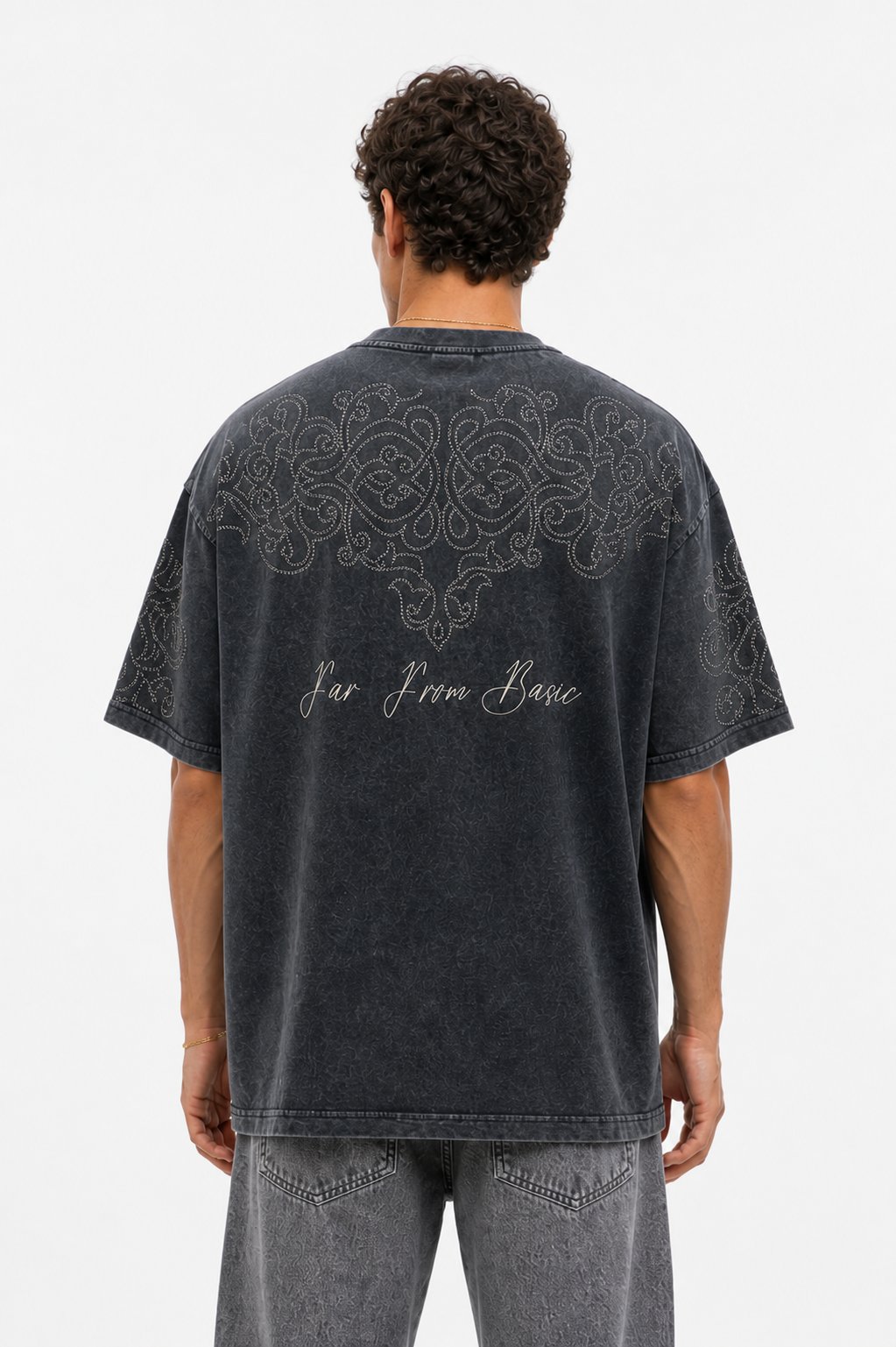 Erkek Far From Basic Yıkamalı Oversize T-Shirt Siyah