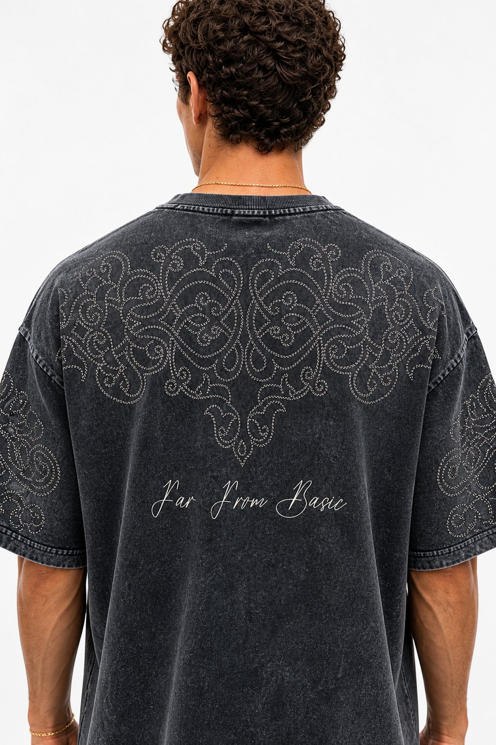 Erkek Far From Basic Yıkamalı Oversize T-Shirt Siyah